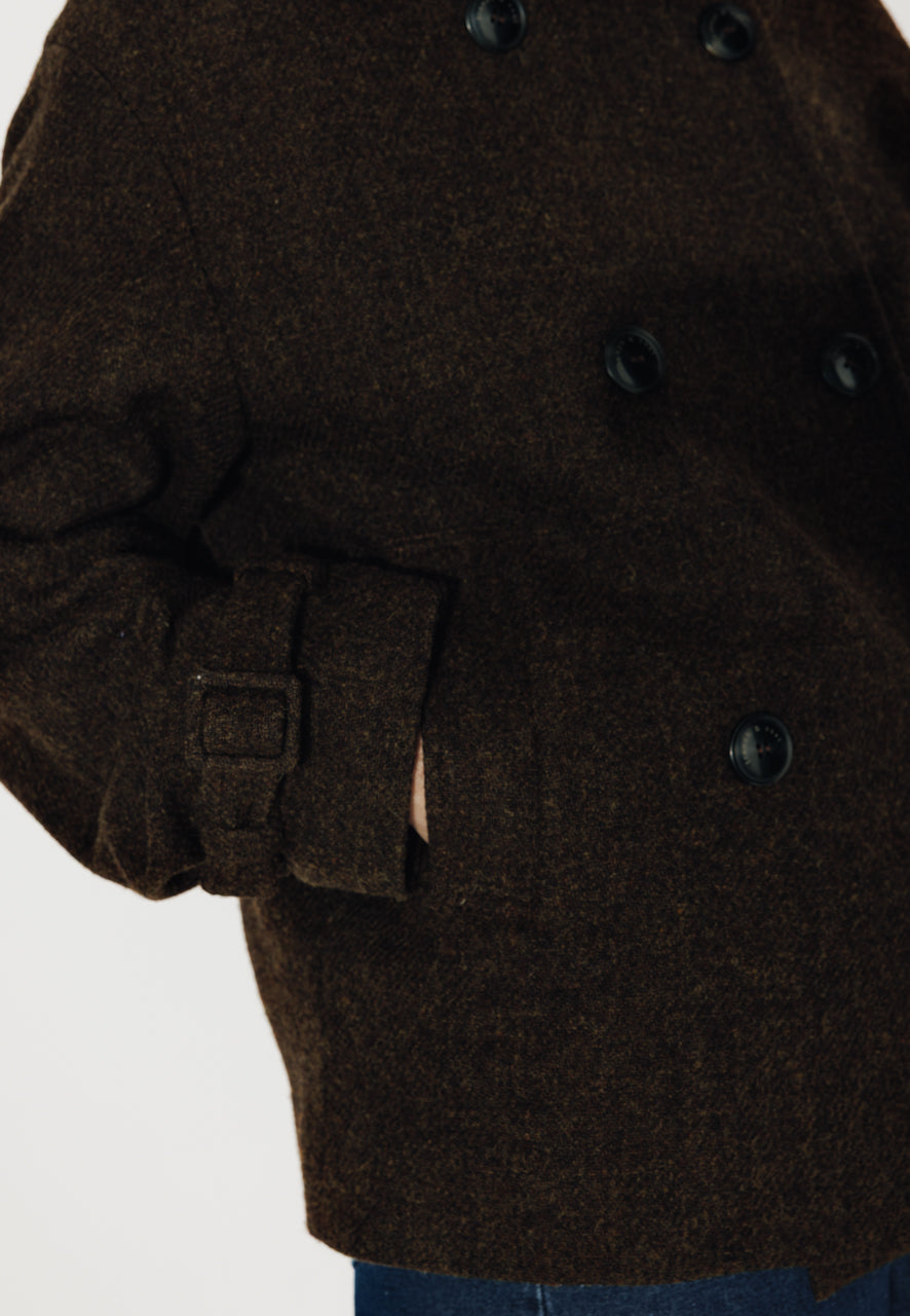 trench-coat-sophora-manteau-court-oversize-drap-laine-shetland-marron image 5