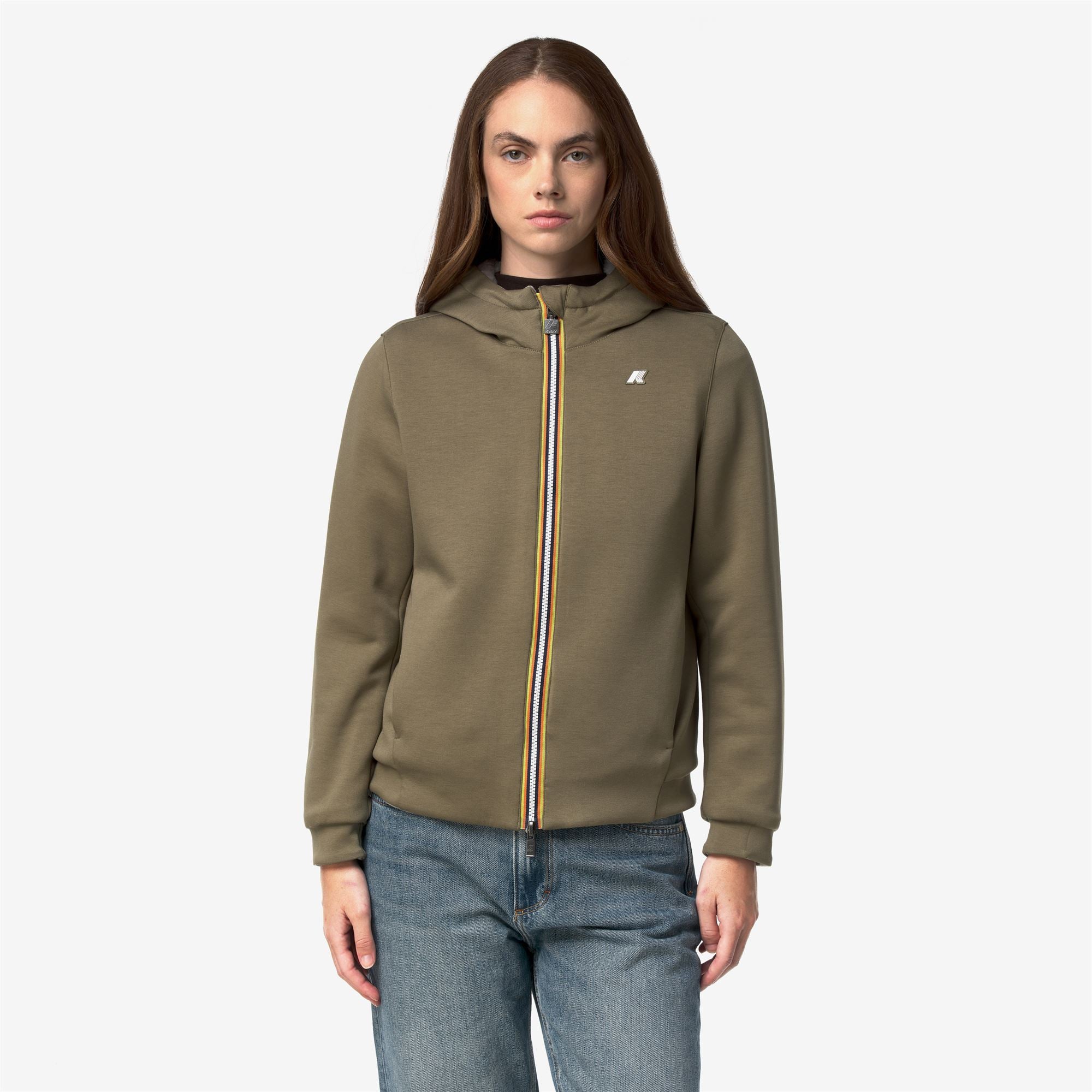 k-way-deva-light-spacer-fur-double-veste-r-versible-femme-green-army-fur image 1