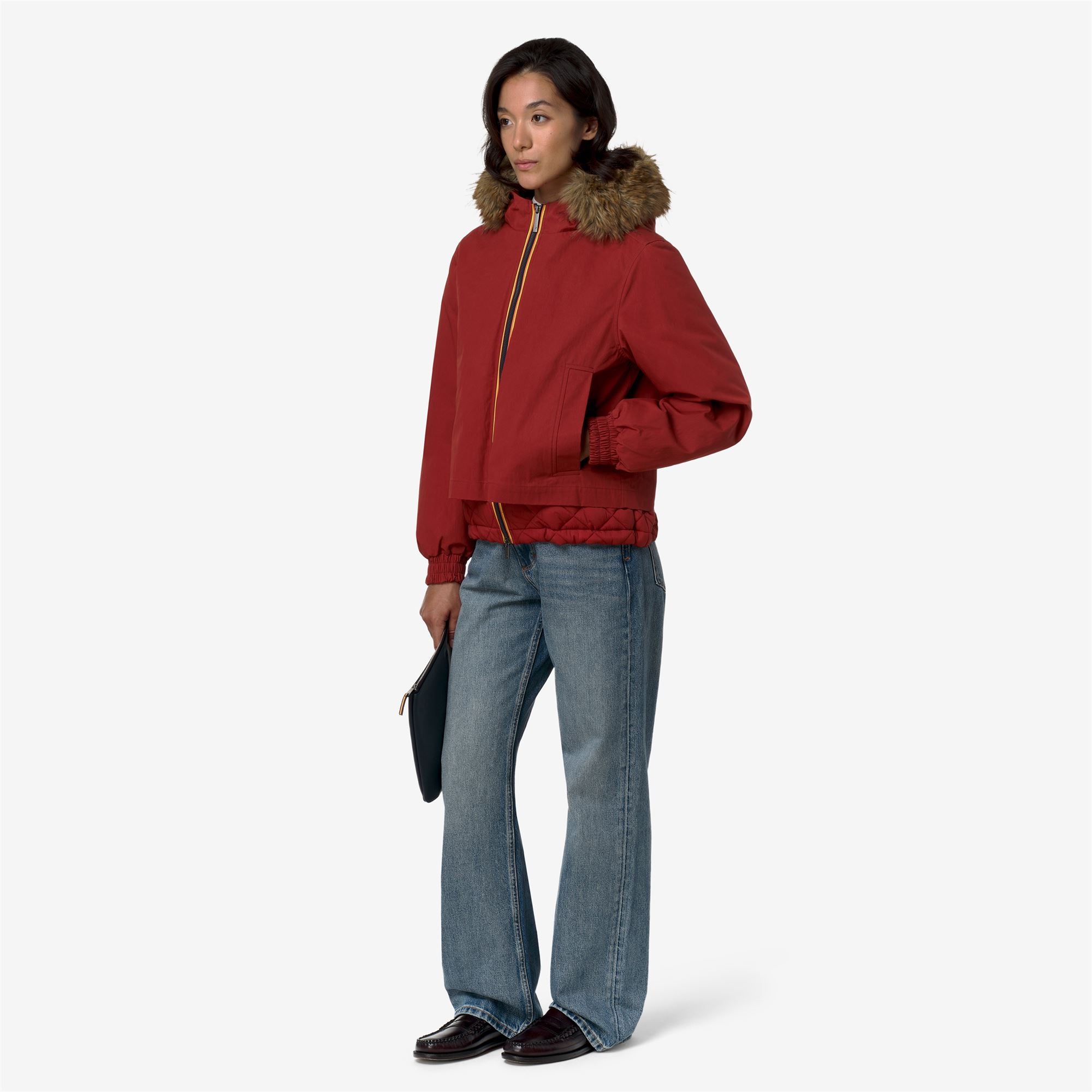 k-way-tosca-wax-cotton-nylon-veste-courte-femme-red-dk-chili image 4