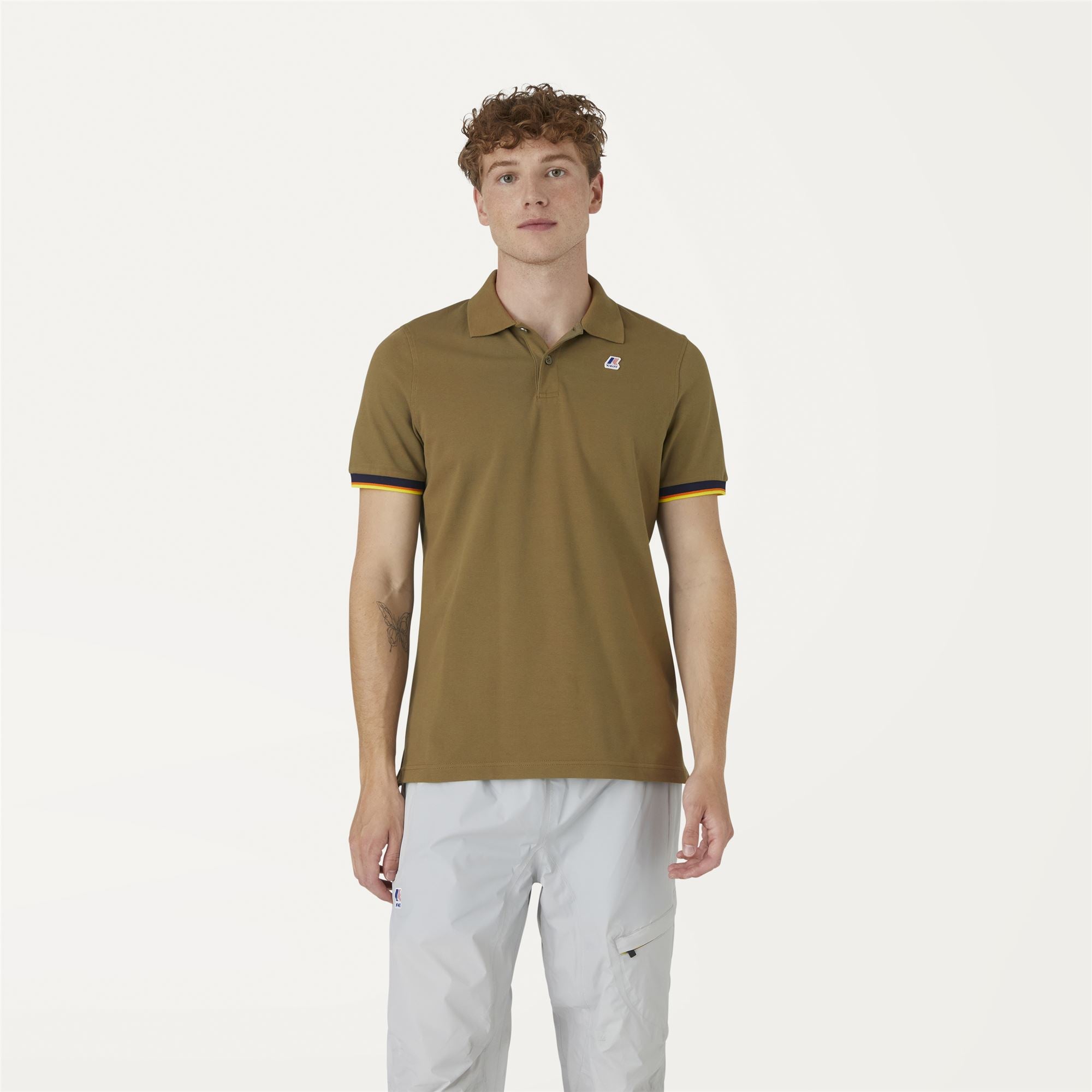 k-way-vincent-contrast-stretch-polo-homme-green-burnt image 1