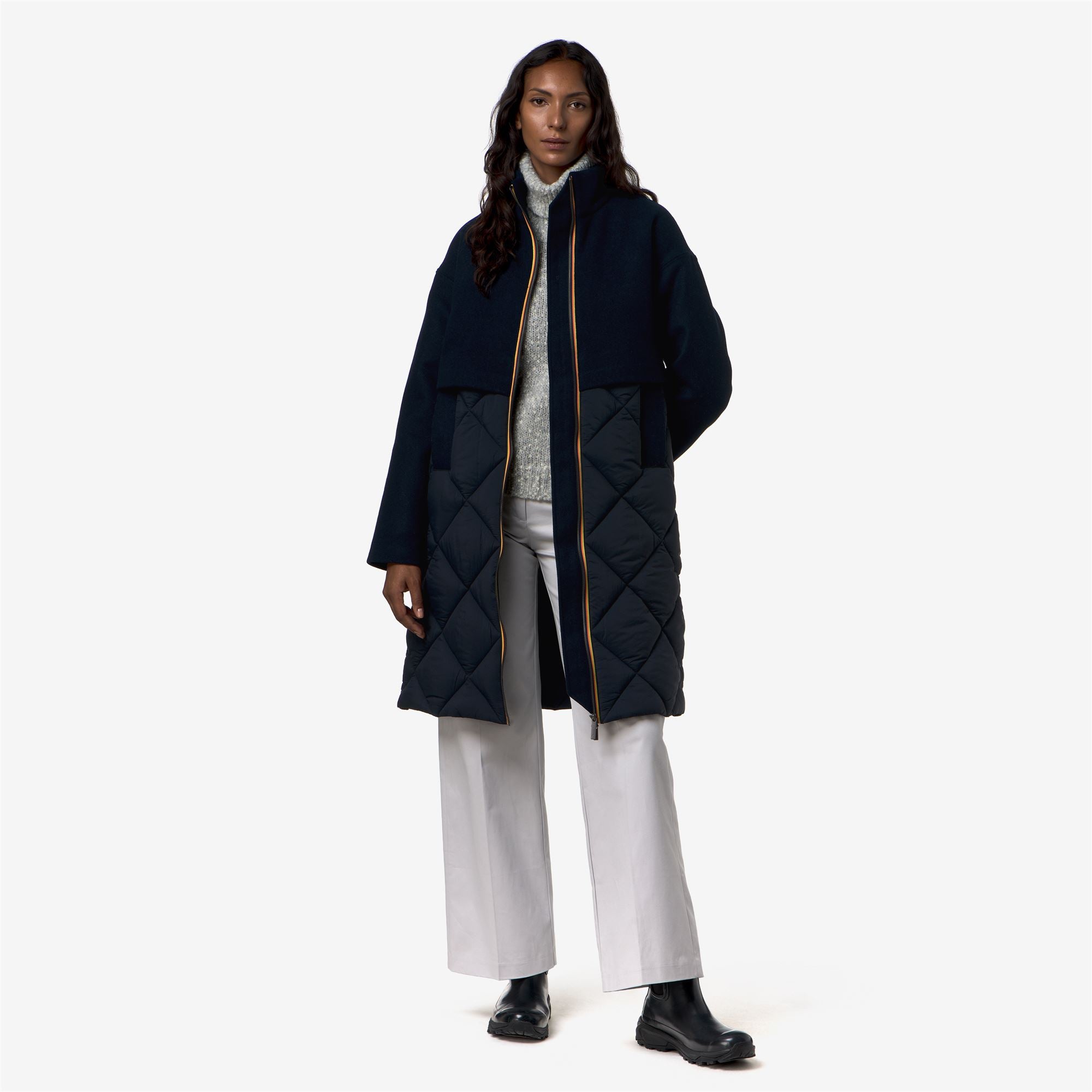 k-way-mindy-wool-nylon-warm-manteau-3-4-femme-blue-depth image 4