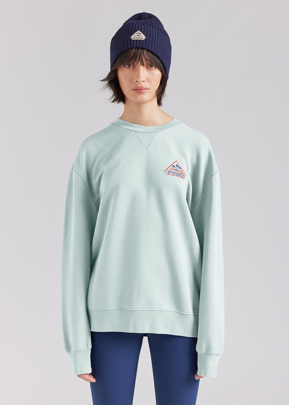 sweat-col-rond-unisexe-pyrenex-phase-en-coton-bio-pale-aqua image 1
