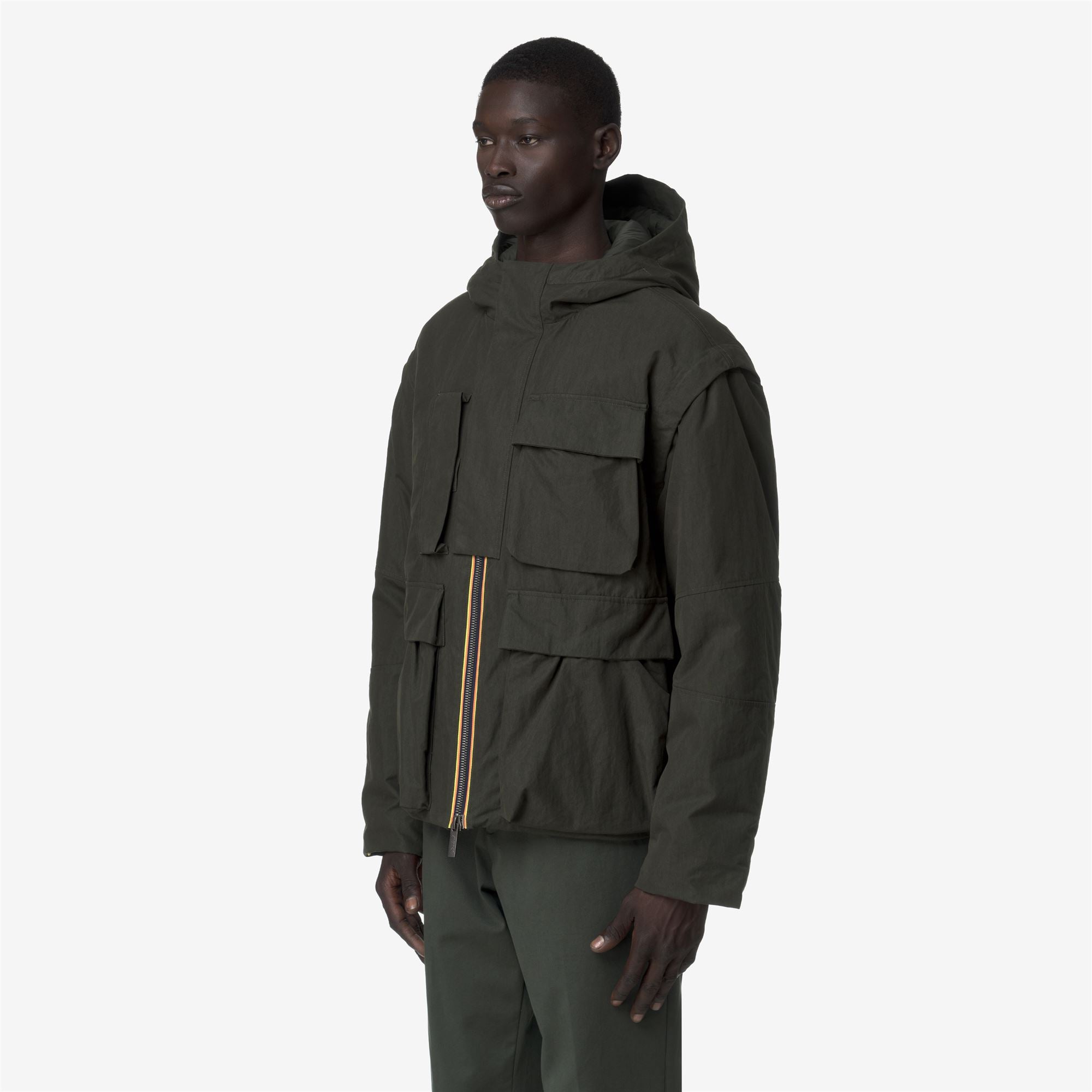 k-way-guillermo-cotton-feel-parka-court-homme-green-blackish-combo image 2