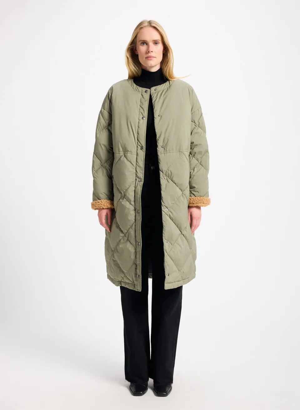 pyrenex-blossom-doudoune-longue-femme-khaki-matelassage-losanges image 1