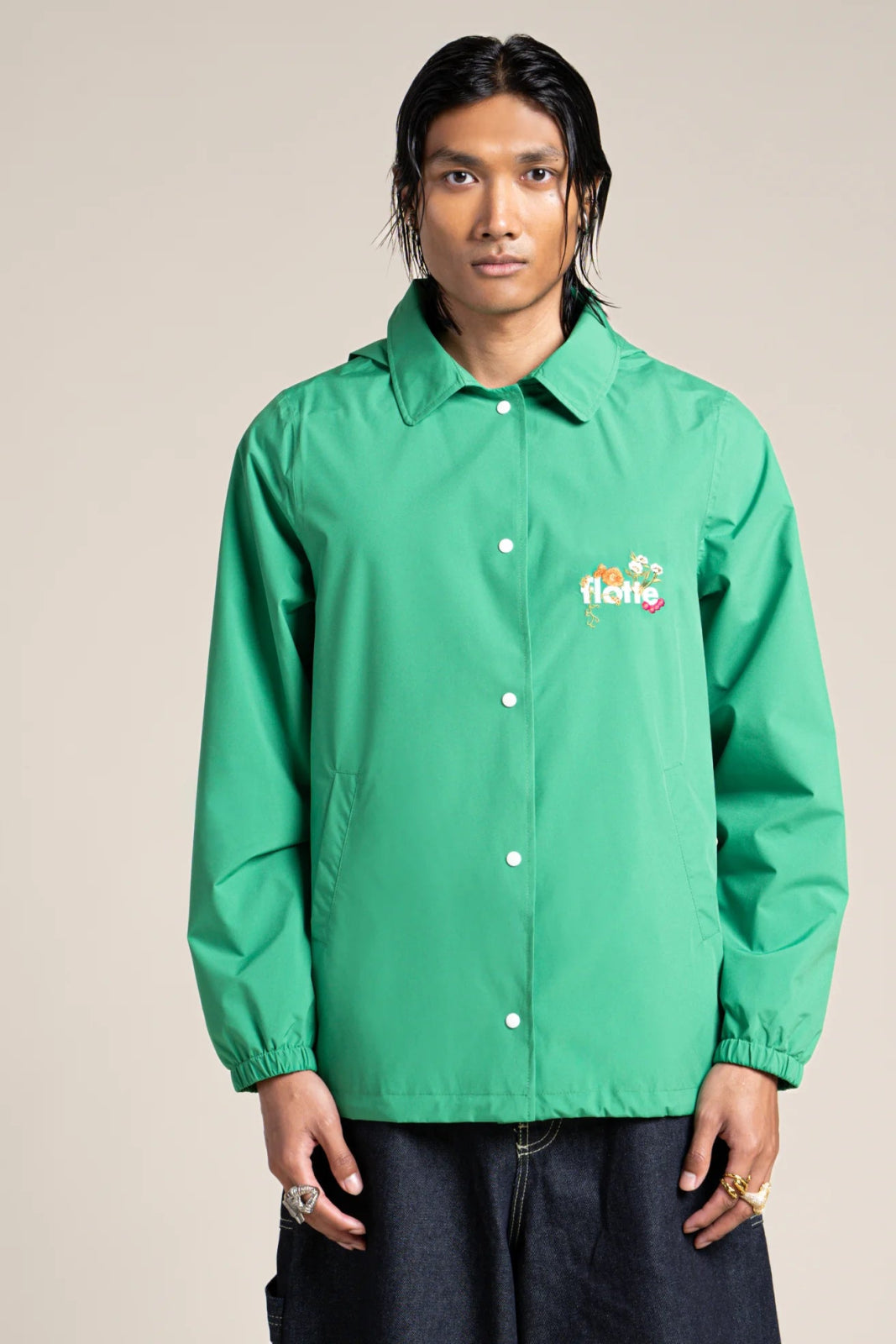 flotte-plaisance-veste-imperm-able-courte-bleu-de-travail-broderie-florale image 4