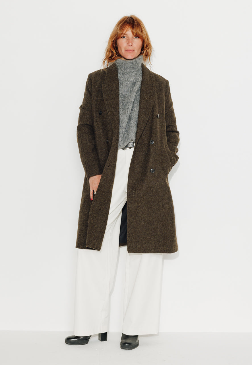 trench-coat-peuplier-manteau-mi-long-droit-en-drap-de-laine-shetland-marron image 2