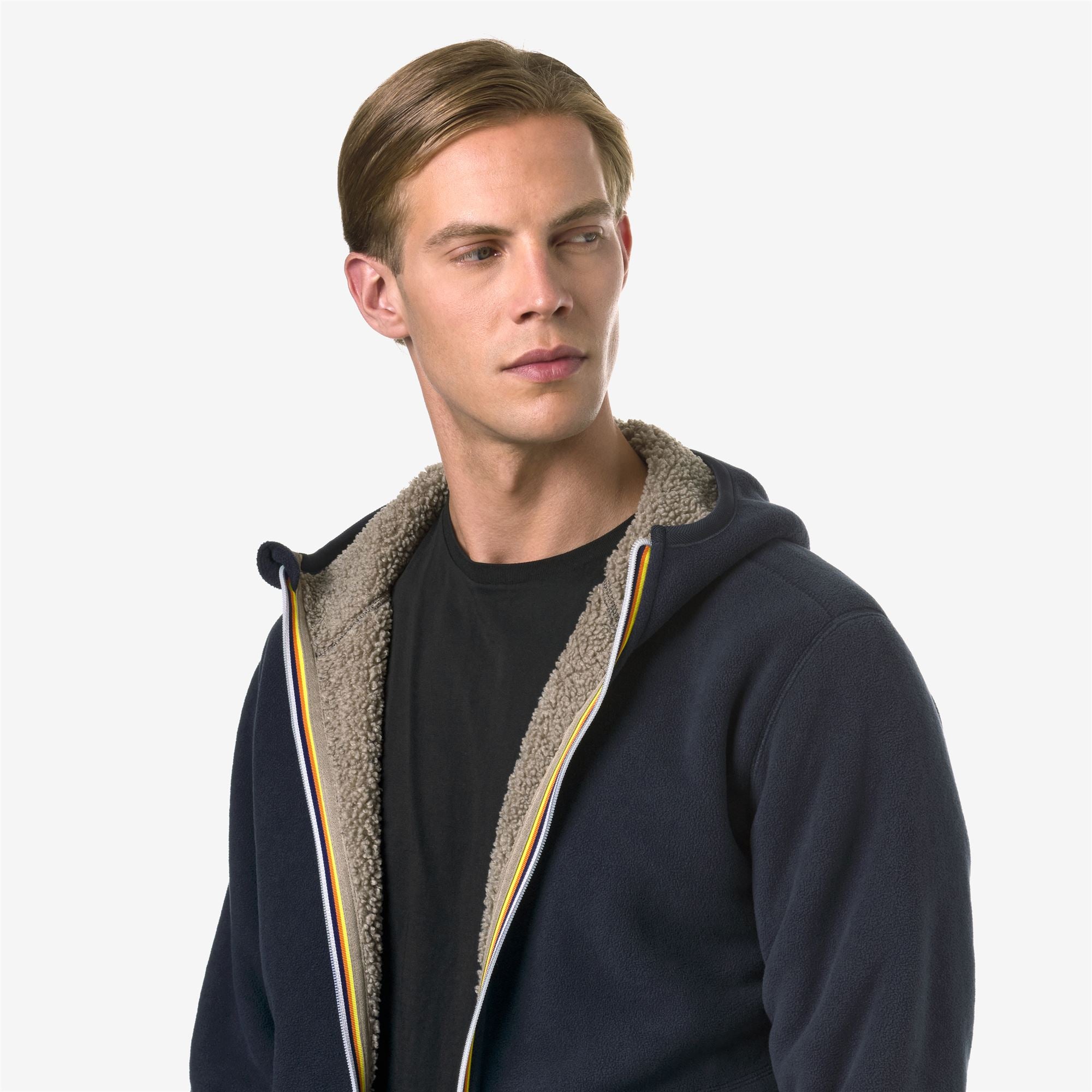 k-way-jack-sherpa-polar-double-veste-polaire-homme-blue-depth-beige-taupe image 4