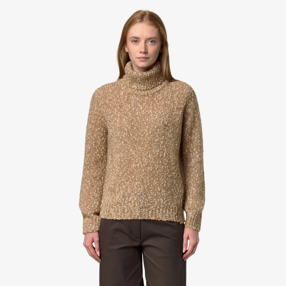 k-way-corine-coccola-yarn-pull-over-col-roul-femme-brown-white image 1