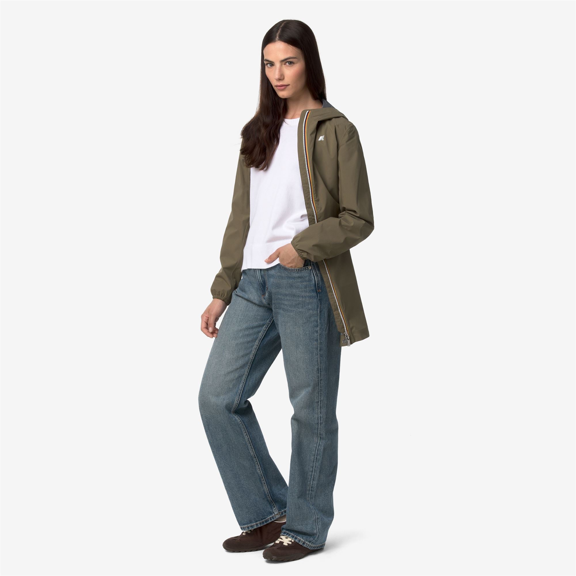 k-way-sophie-stretch-dot-veste-mi-longue-femme-green-army image 4