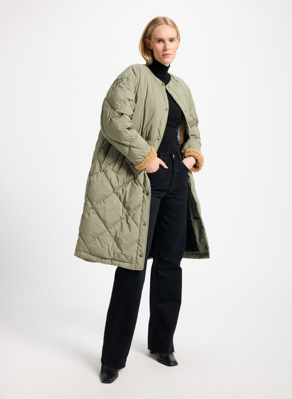 pyrenex-blossom-doudoune-longue-femme-khaki-matelassage-losanges image 2