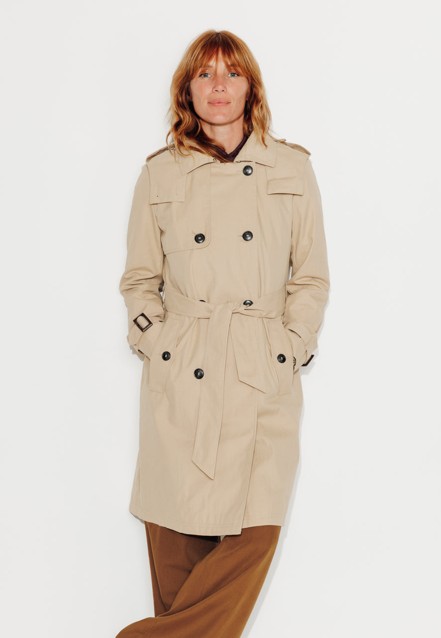 trench-coat-rosier-trench-mi-long-capuche-amovible-en-coton-d-perlant-beige image 2