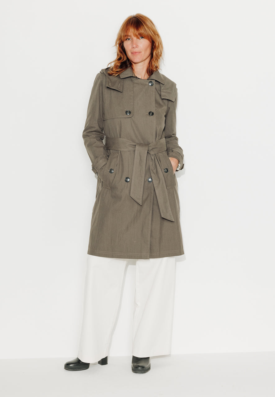 trench-coat-rosier-trench-capuche-amovible-en-coton-d-perlant-taupe-mi-long image 1