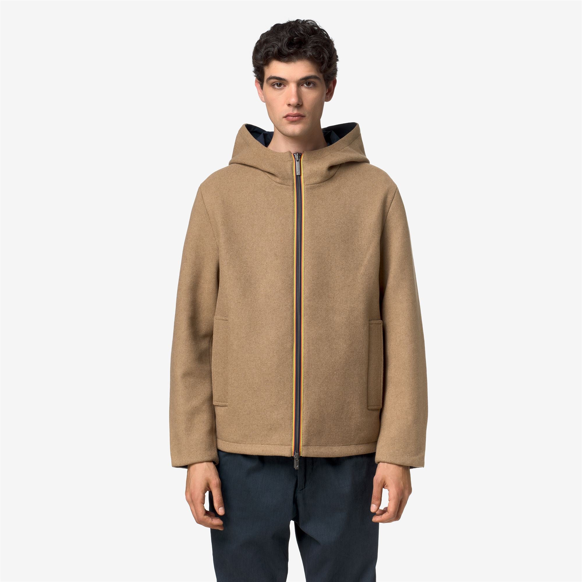 k-way-claudel-wool-bonded-double-veste-mi-longue-homme-beige-khaki-blue-depth image 1