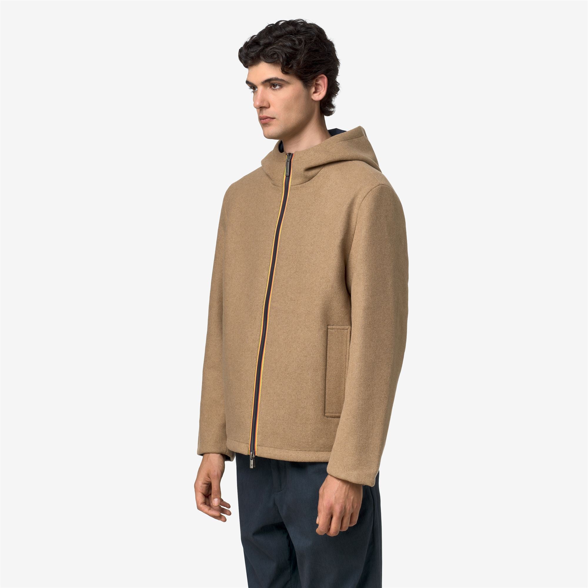 k-way-claudel-wool-bonded-double-veste-mi-longue-homme-beige-khaki-blue-depth image 2