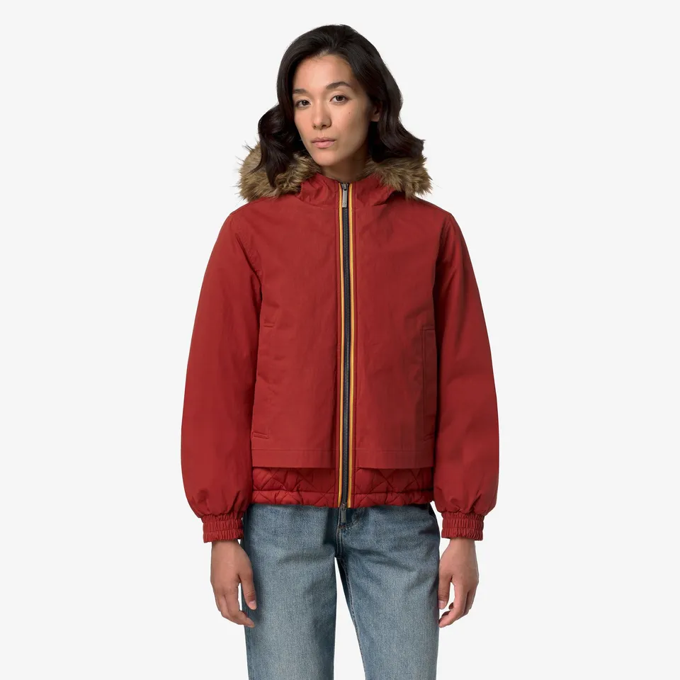 k-way-tosca-wax-cotton-nylon-veste-courte-femme-red-dk-chili image 1