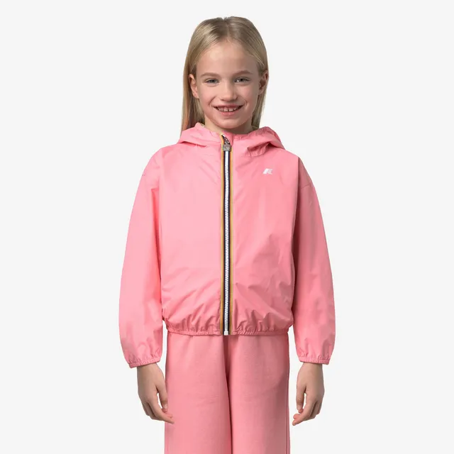 k-way-p-laurette-plus-2-double-veste-courte-fille-pink-geranium-yellow-lime image 1