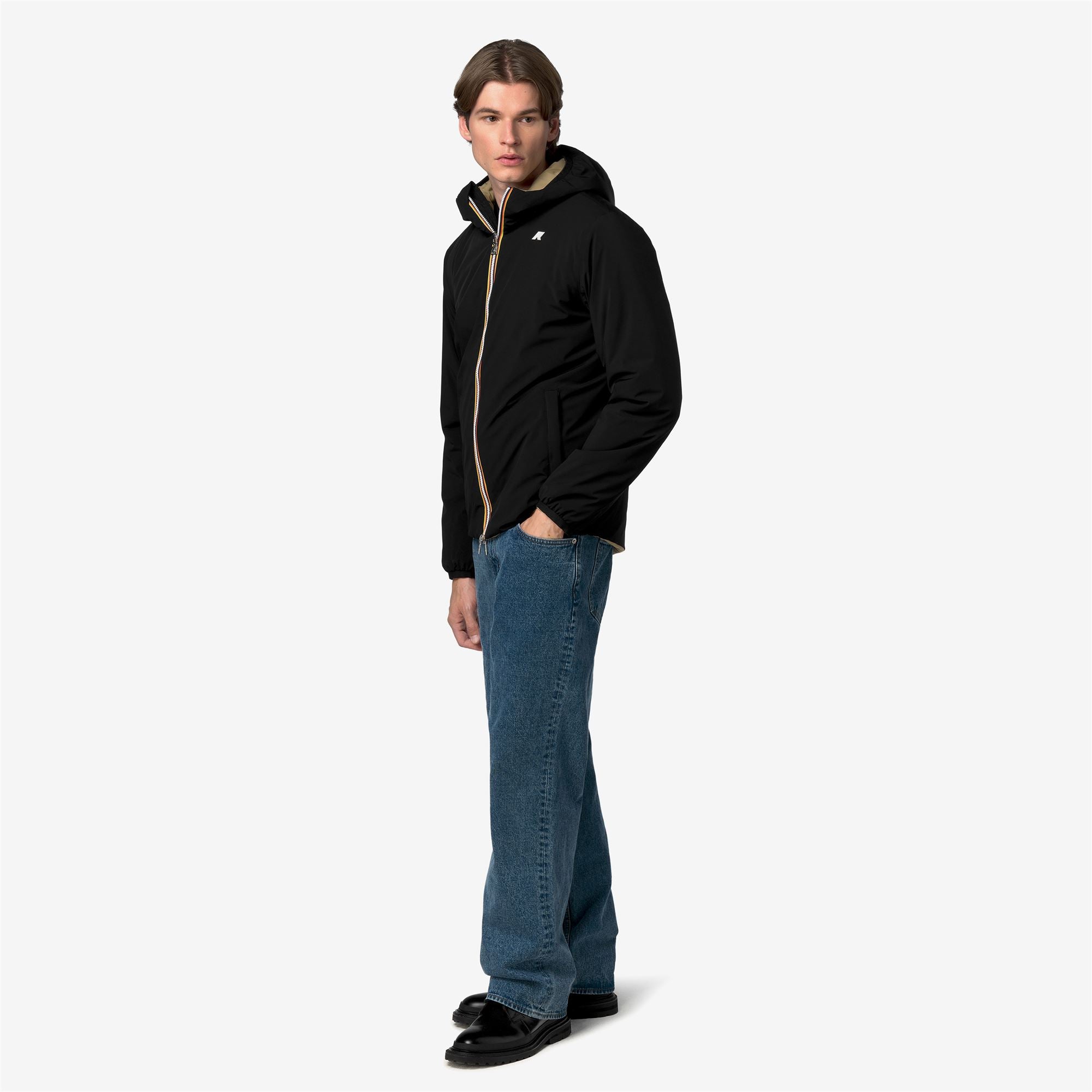 k-way-jack-st-warm-double-veste-court-r-versible-homme-black-pure-beige-khaki image 4