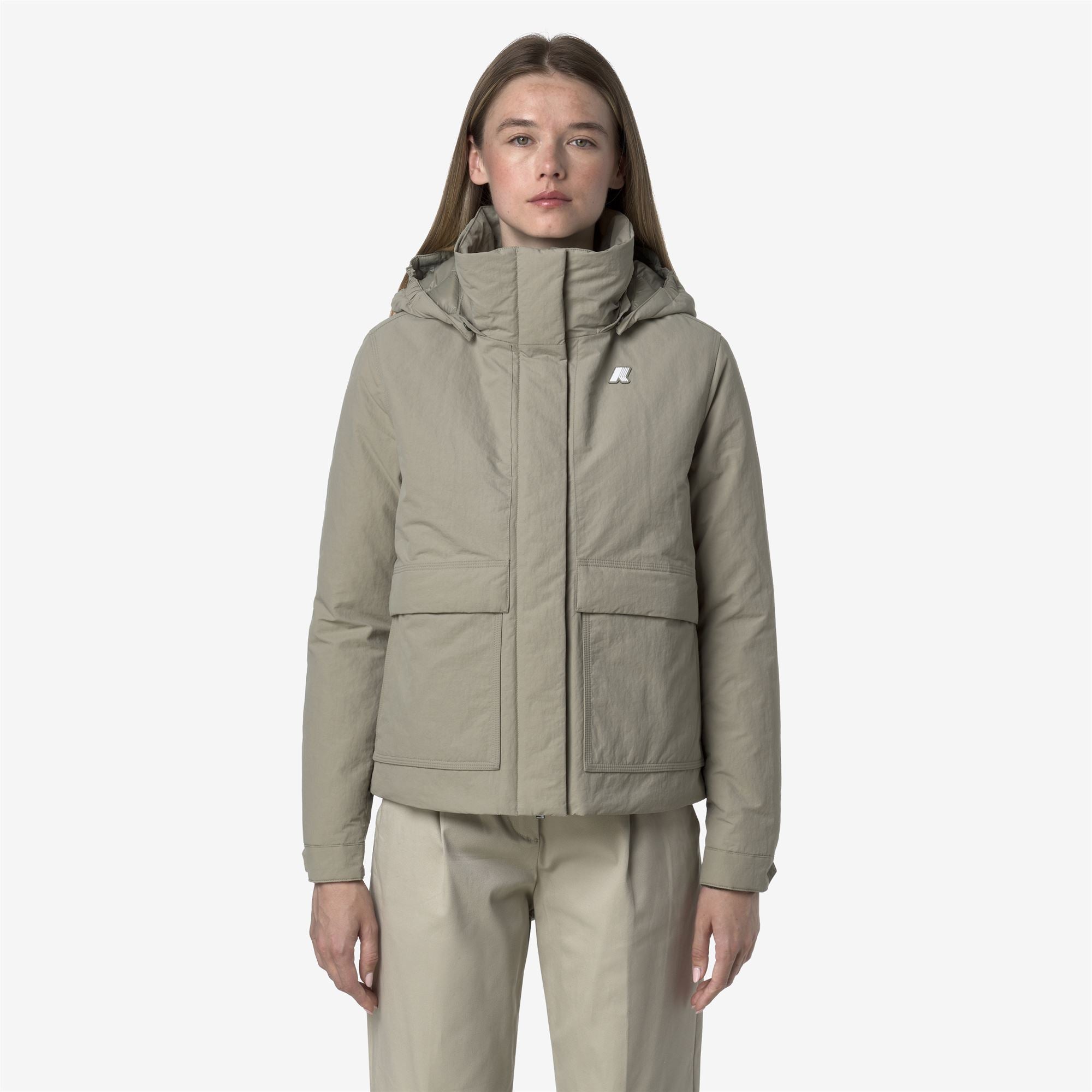 k-way-kali-warm-cotton-nylon-veste-courte-femme-green-oak image 1