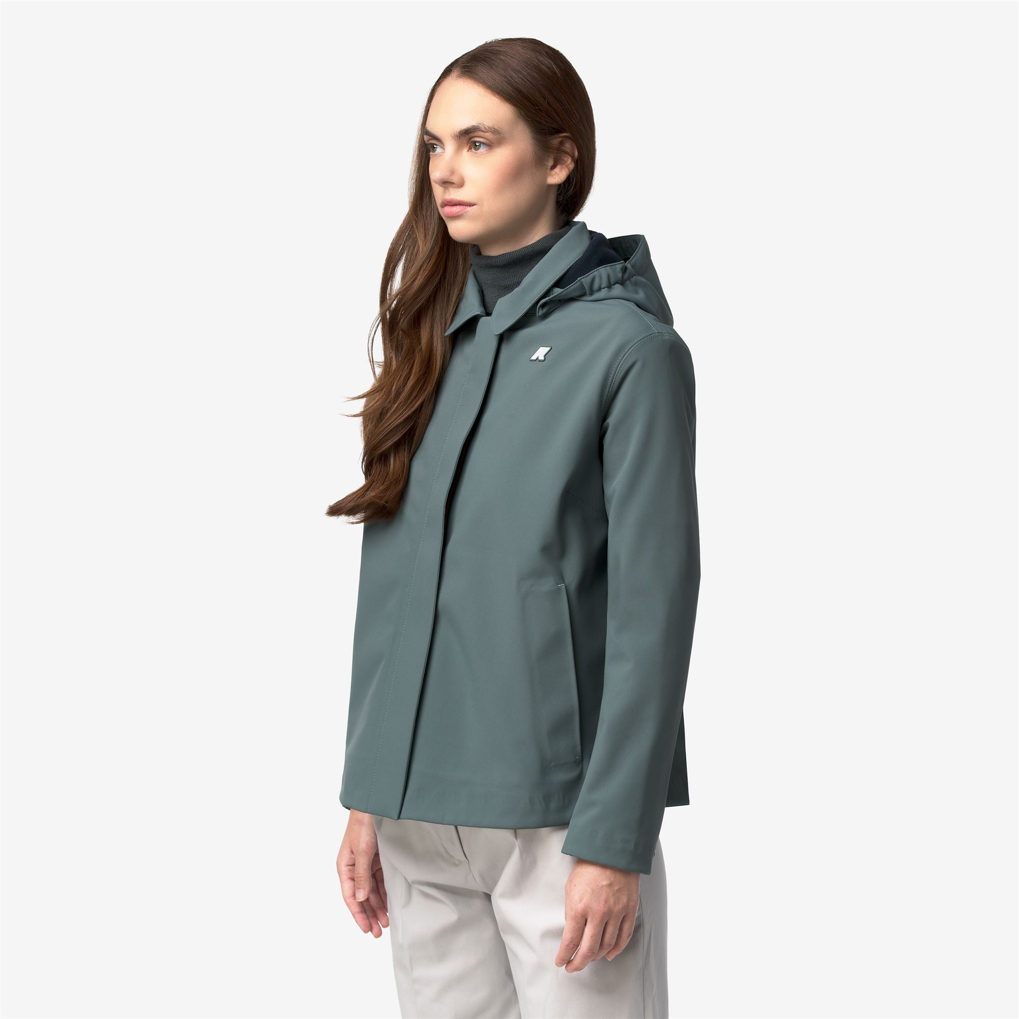 k-way-bleizou-bonded-trench-court-femme-green-balsam-blue-depth image 2