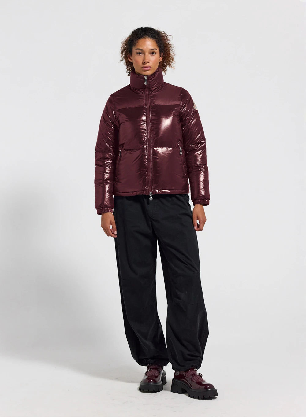 pyrenex-goldin-doudoune-courte-brillante-femme-bordeaux image 2