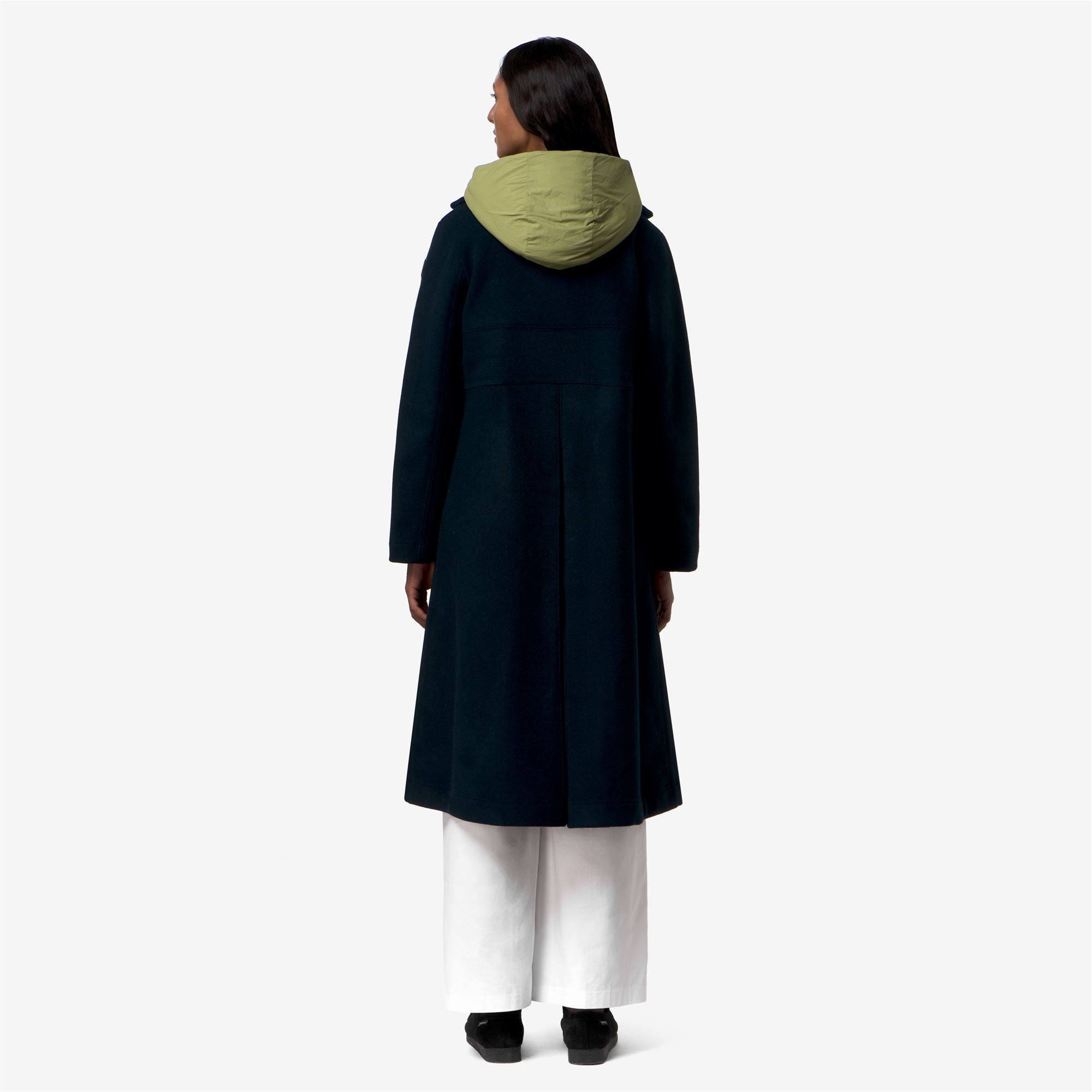 k-way-lana-wool-nylon-manteau-long-femme-blue-depth-green-gold image 3