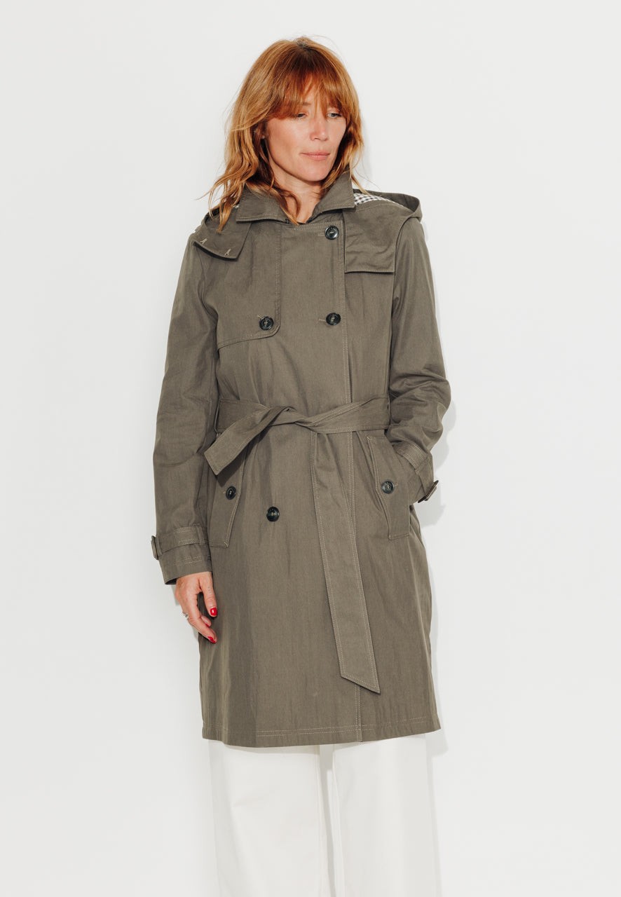 trench-coat-rosier-trench-capuche-amovible-en-coton-d-perlant-taupe-mi-long image 3