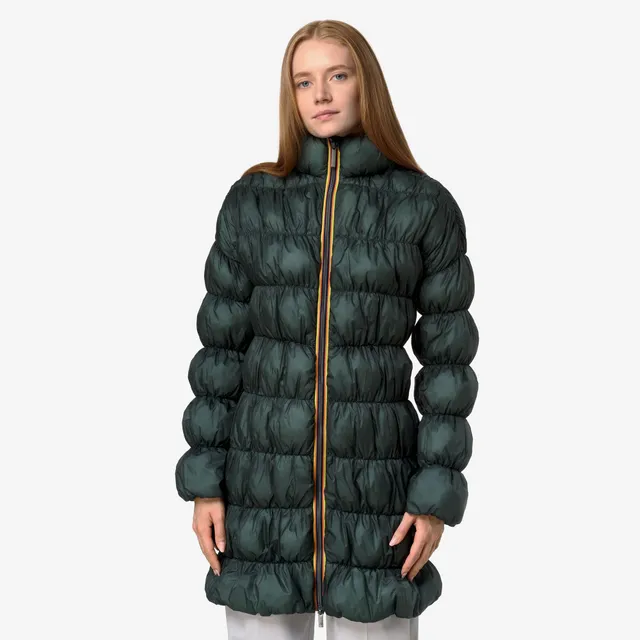 k-way-jin-maxi-ruffles-veste-longue-femme-green-balsam-primaloft image 1