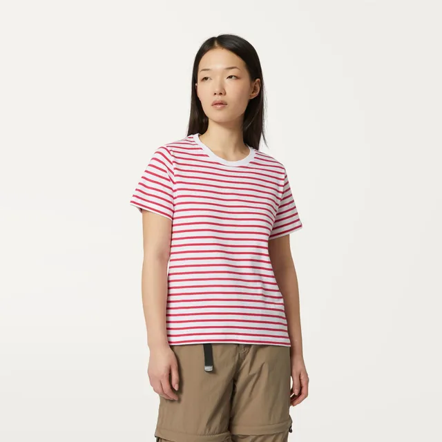k-way-amalia-stripes-t-shirt-femme-white-red-berry image 1