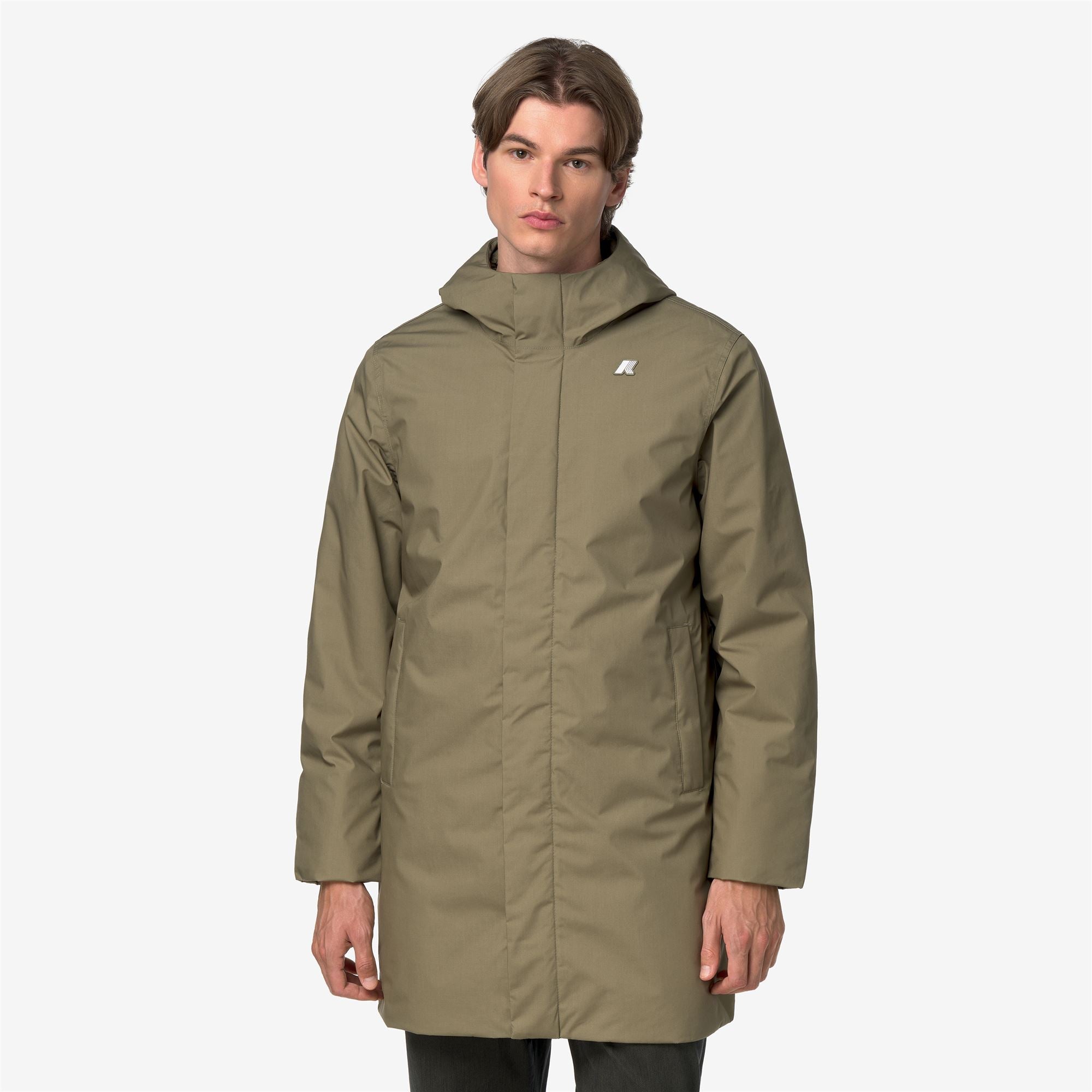 k-way-thomas-warm-micro-canvas-veste-longue-homme-green-army image 1