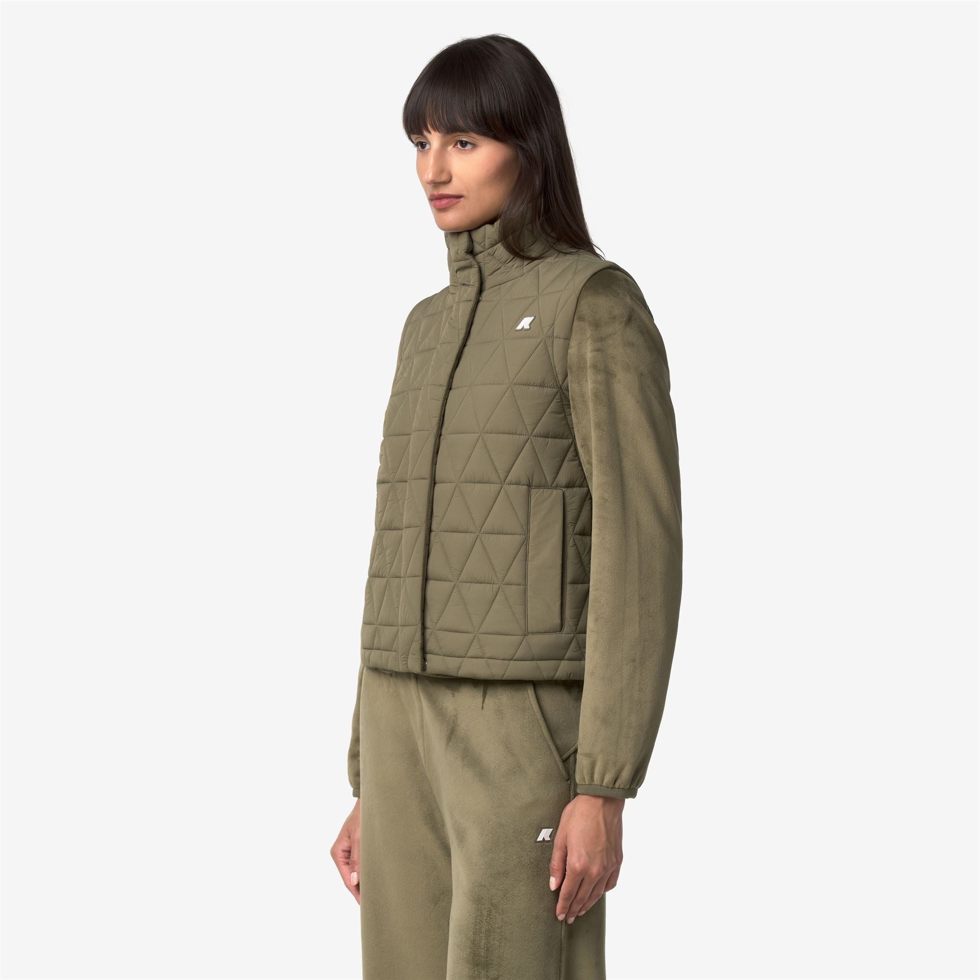 k-way-satine-diamond-quilted-warm-gilet-femme-green-army image 2