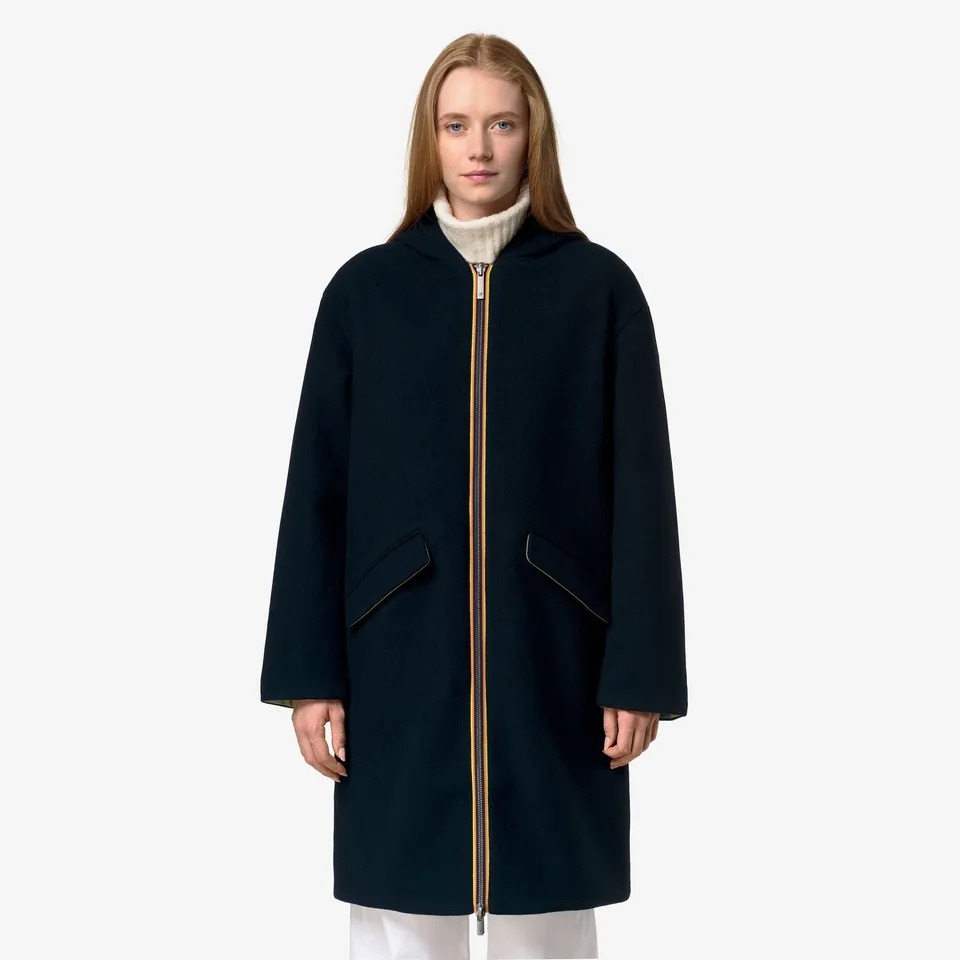 k-way-shala-wool-bonded-double-manteau-long-3-4-r-versible-femme-blue-depth-gree image 1