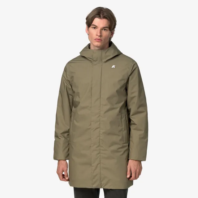 k-way-thomas-warm-micro-canvas-veste-longue-homme-green-army image 1