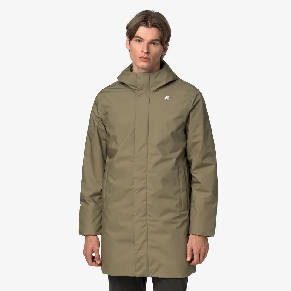 k-way-thomas-warm-micro-canvas-veste-longue-homme-green-army image 1