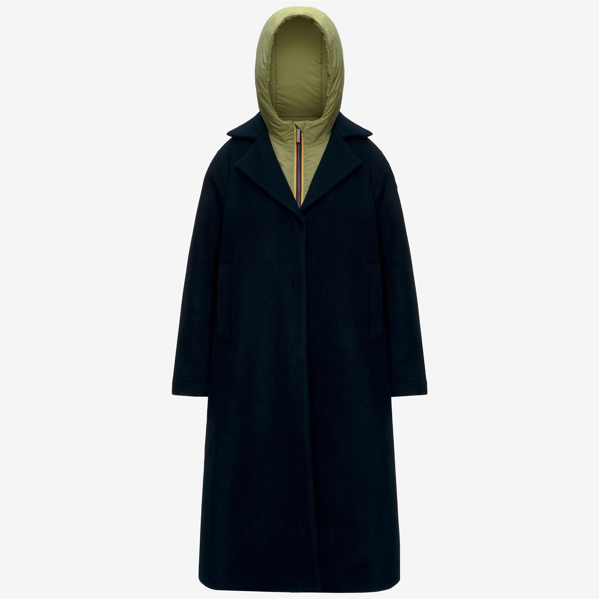 k-way-lana-wool-nylon-manteau-long-femme-blue-depth-green-gold image 5