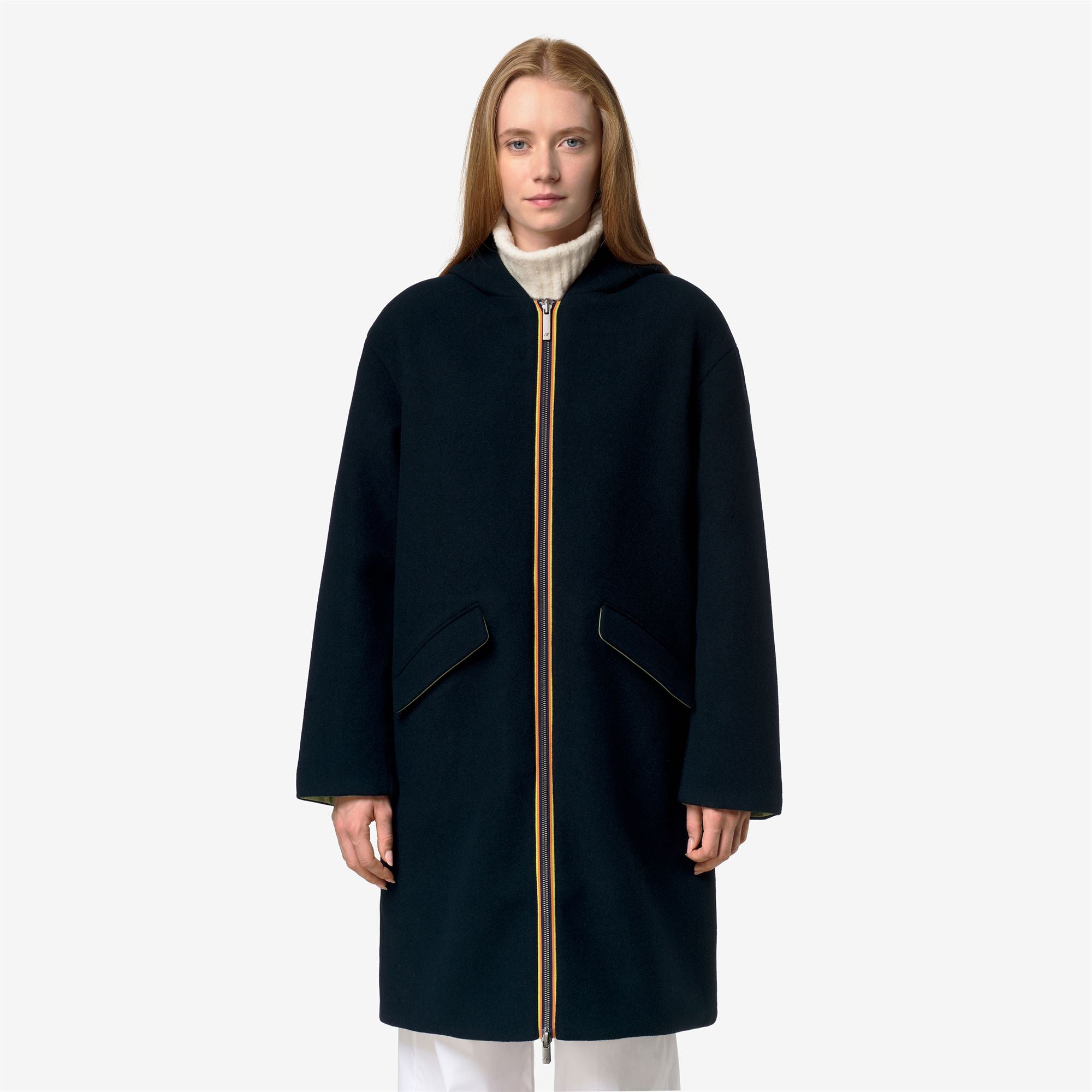 k-way-shala-wool-bonded-double-manteau-long-3-4-r-versible-femme-blue-depth-gree image 1