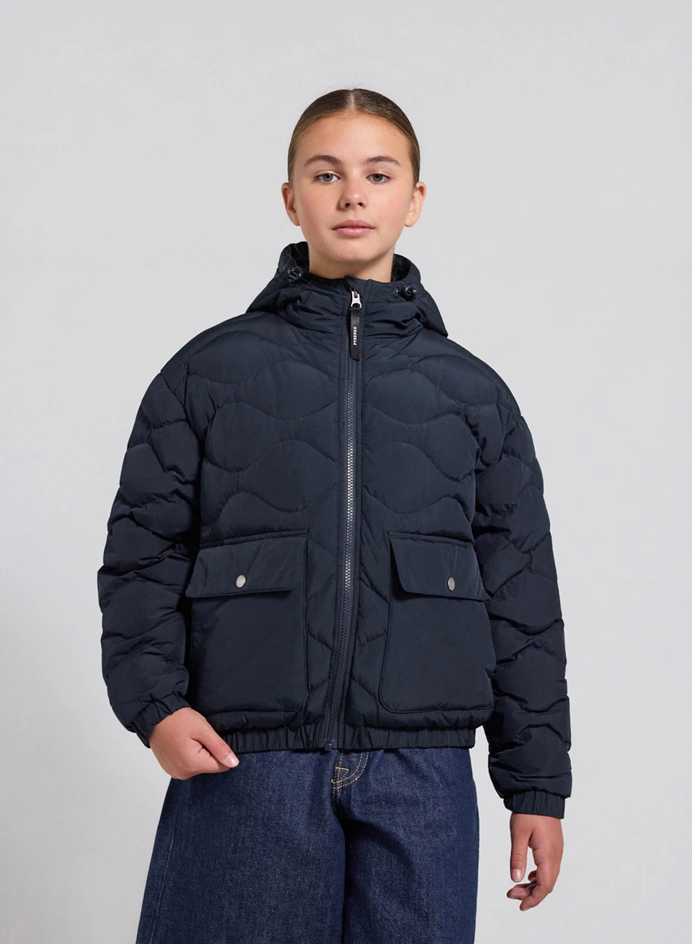pyrenex-doudoune-bomber-capuche-enfant-beille-bleu-fonc image 2