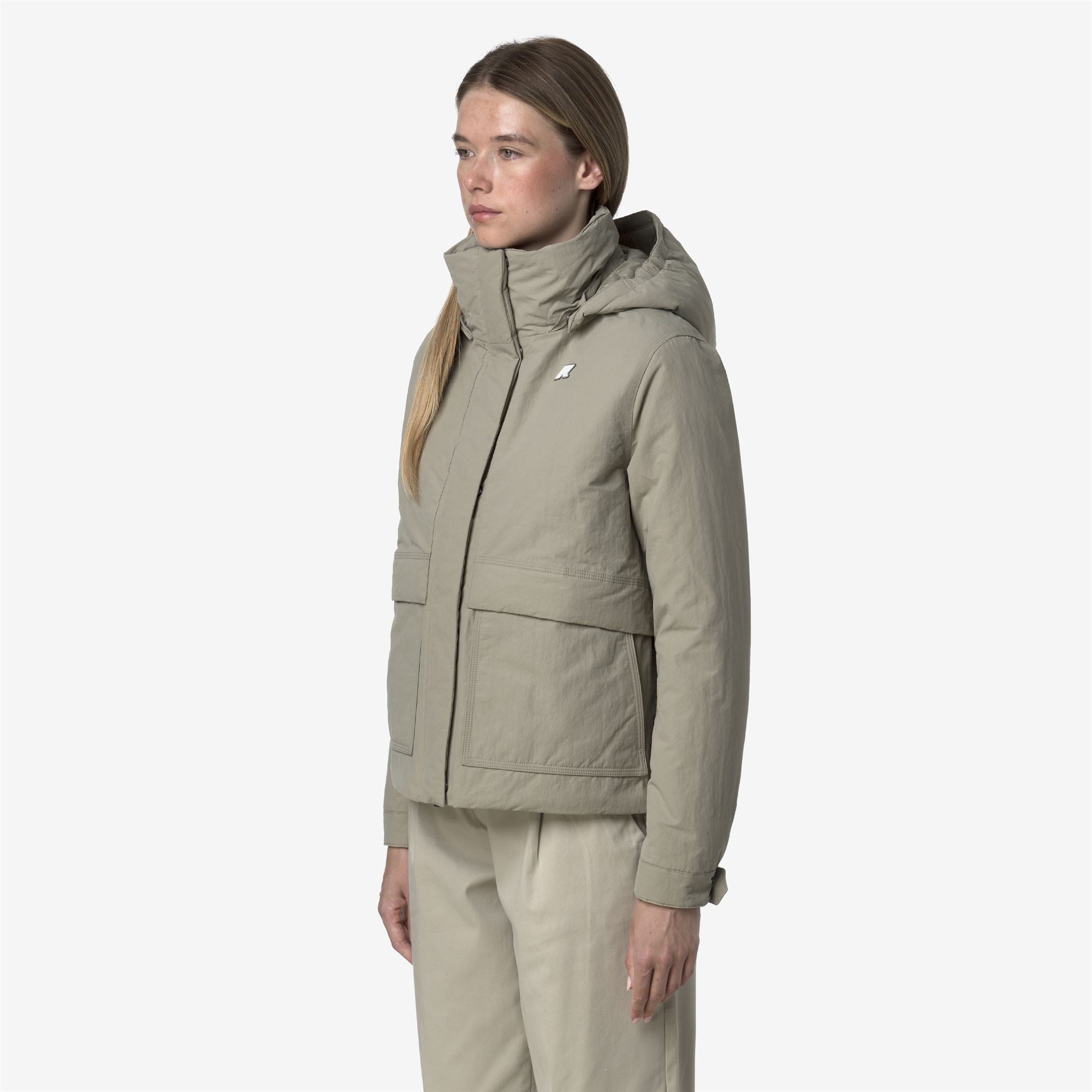 k-way-kali-warm-cotton-nylon-veste-courte-femme-green-oak image 2