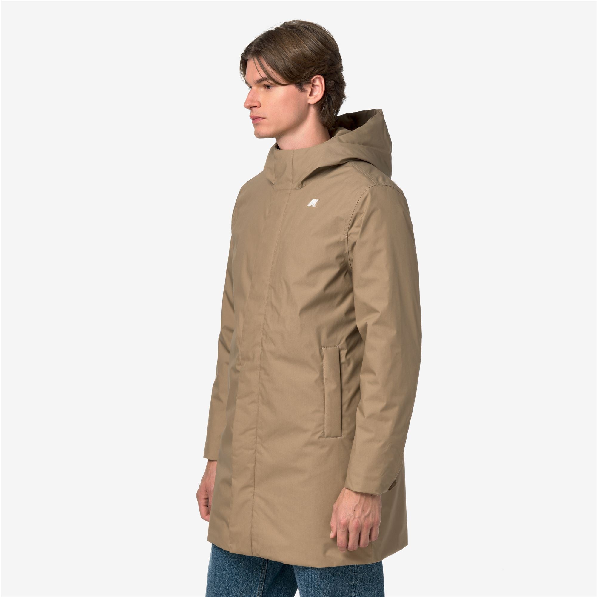 k-way-thomas-warm-micro-canvas-long-veste-3-4-homme-beige-khaki image 2