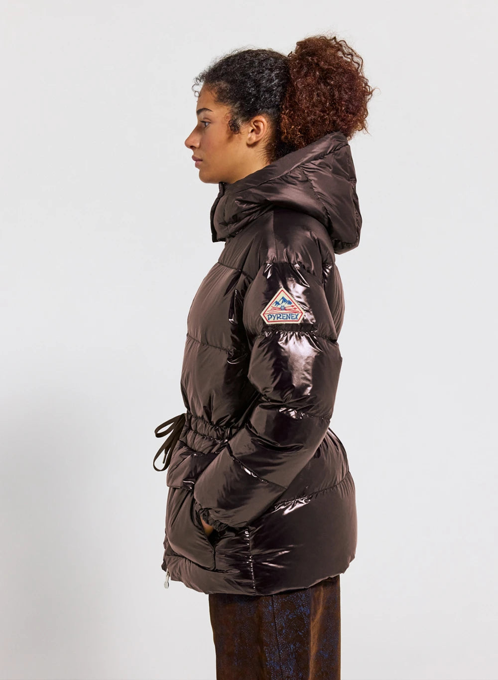 pyrenex-alexa-doudoune-brillante-capuche-femme-marron image 3