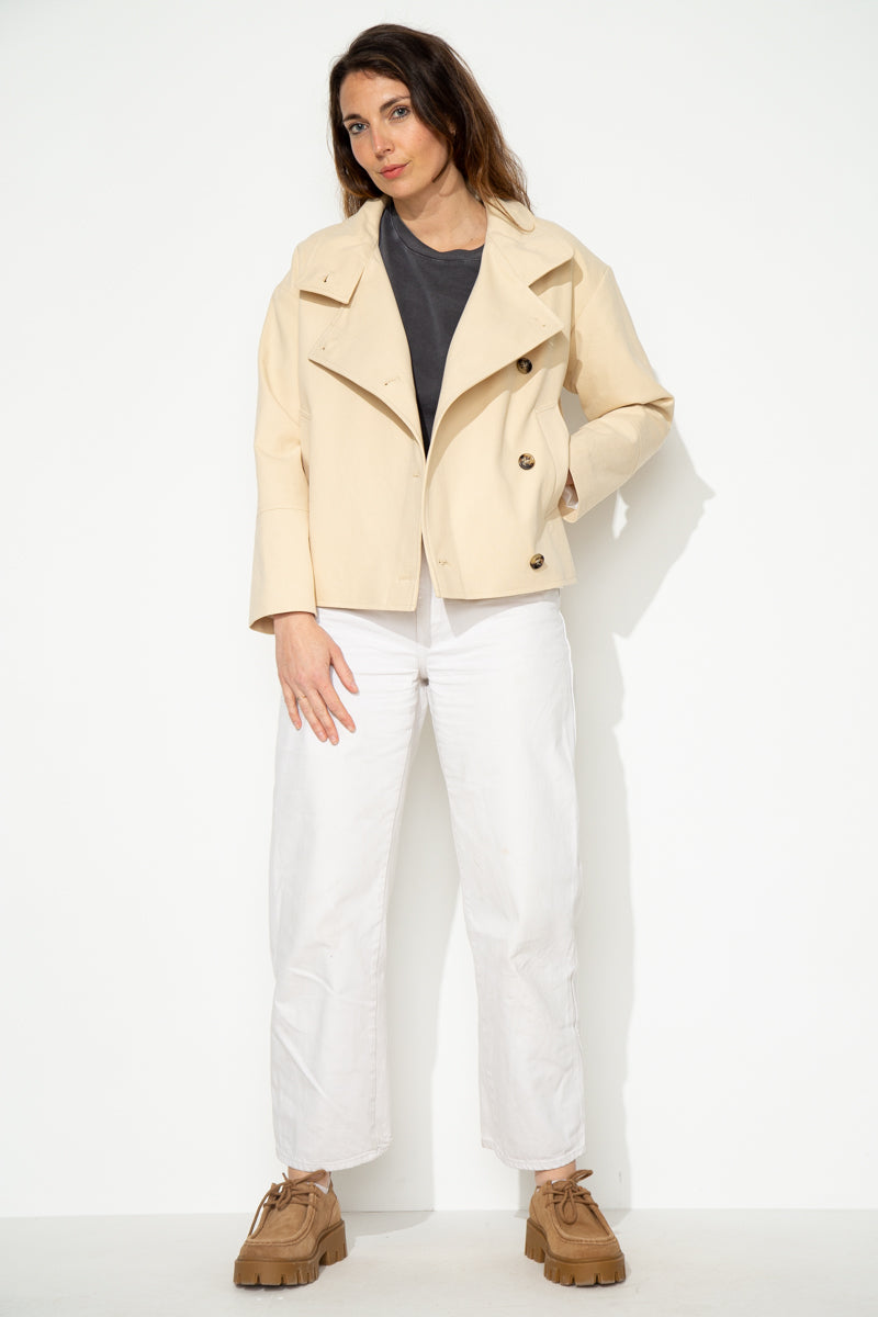 trench-coat-sofar-manteau-court-oversize-100-coton-beige image 1