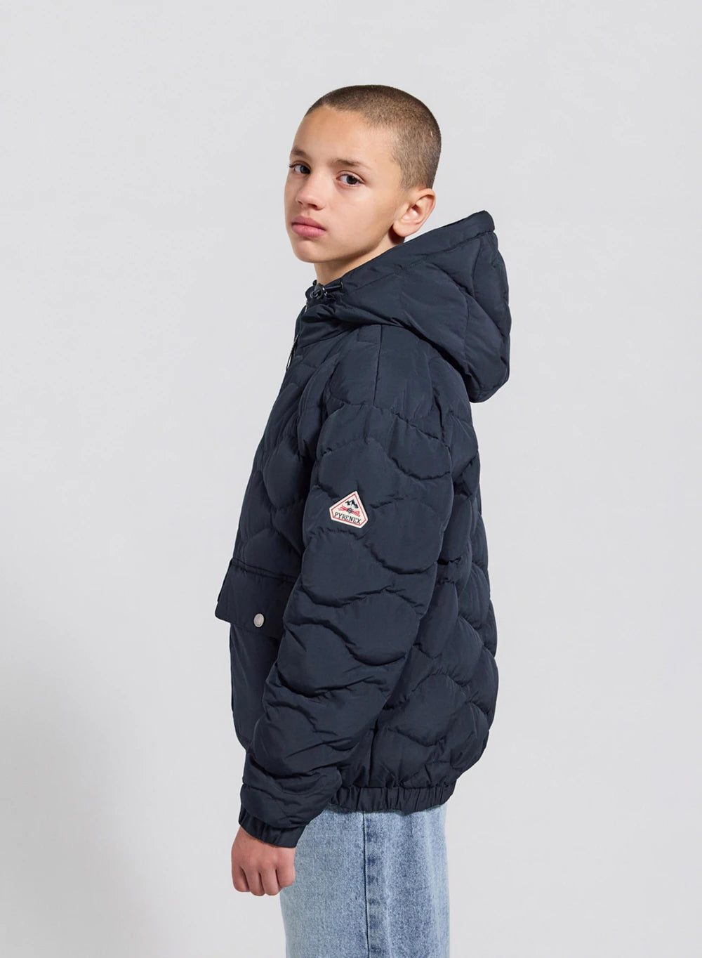 pyrenex-doudoune-bomber-capuche-enfant-beille-bleu-fonc image 5