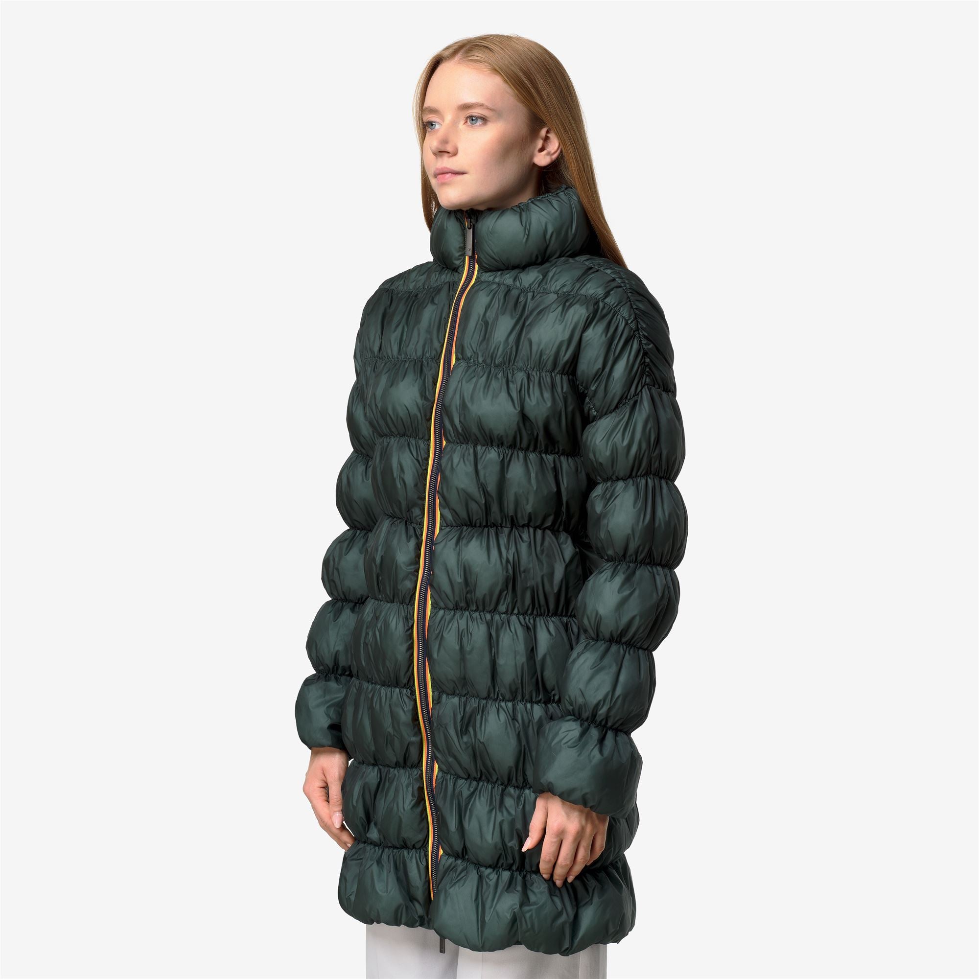 k-way-jin-maxi-ruffles-veste-longue-femme-green-balsam-primaloft image 2