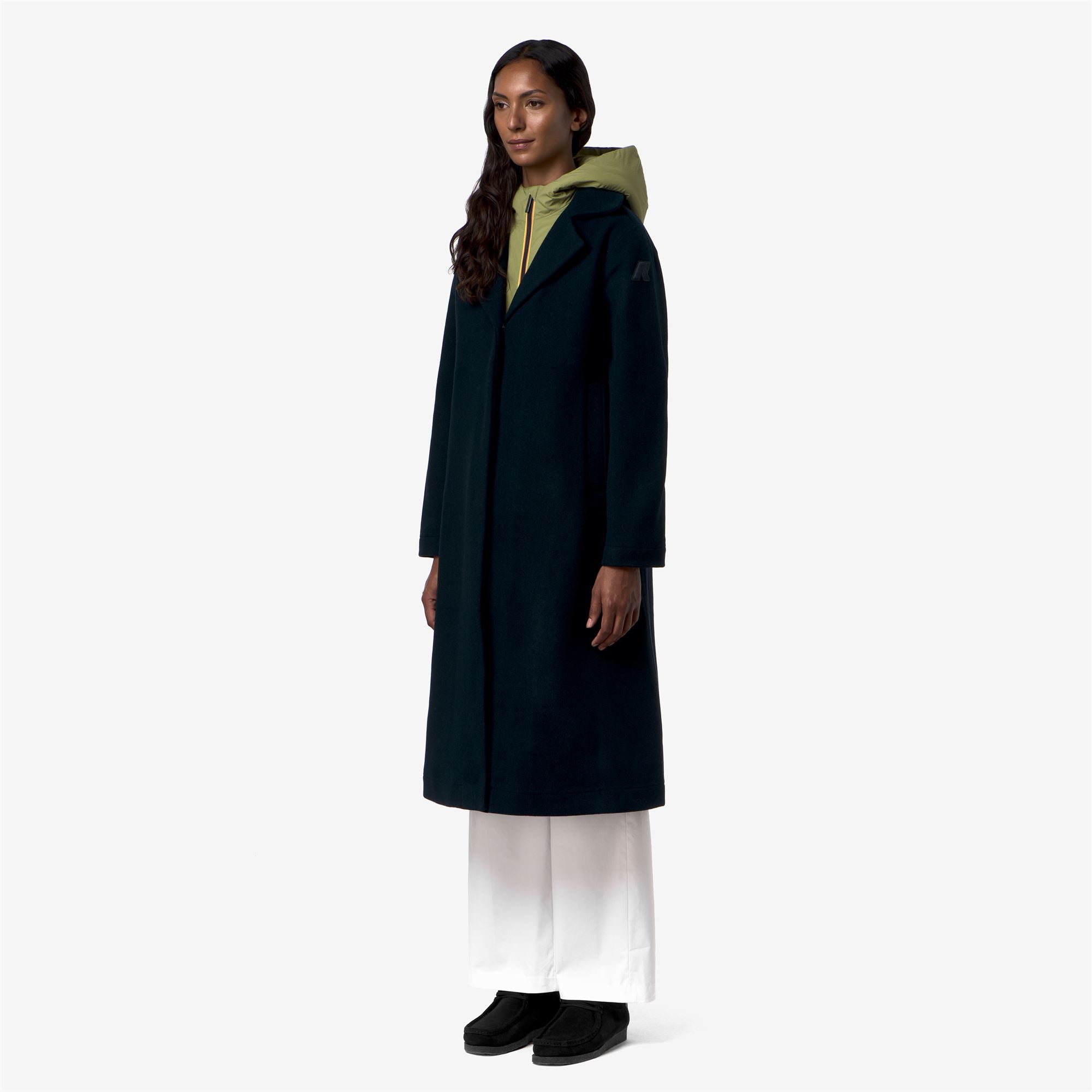 k-way-lana-wool-nylon-manteau-long-femme-blue-depth-green-gold image 2