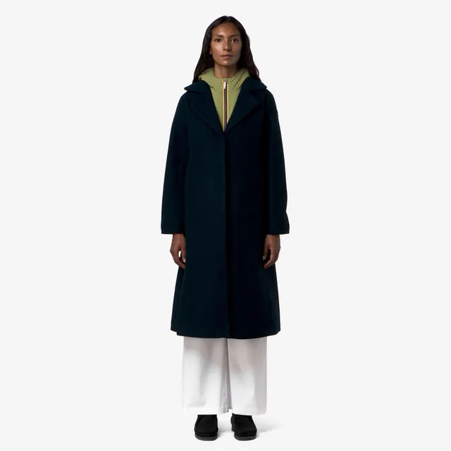 k-way-lana-wool-nylon-manteau-long-femme-blue-depth-green-gold image 1