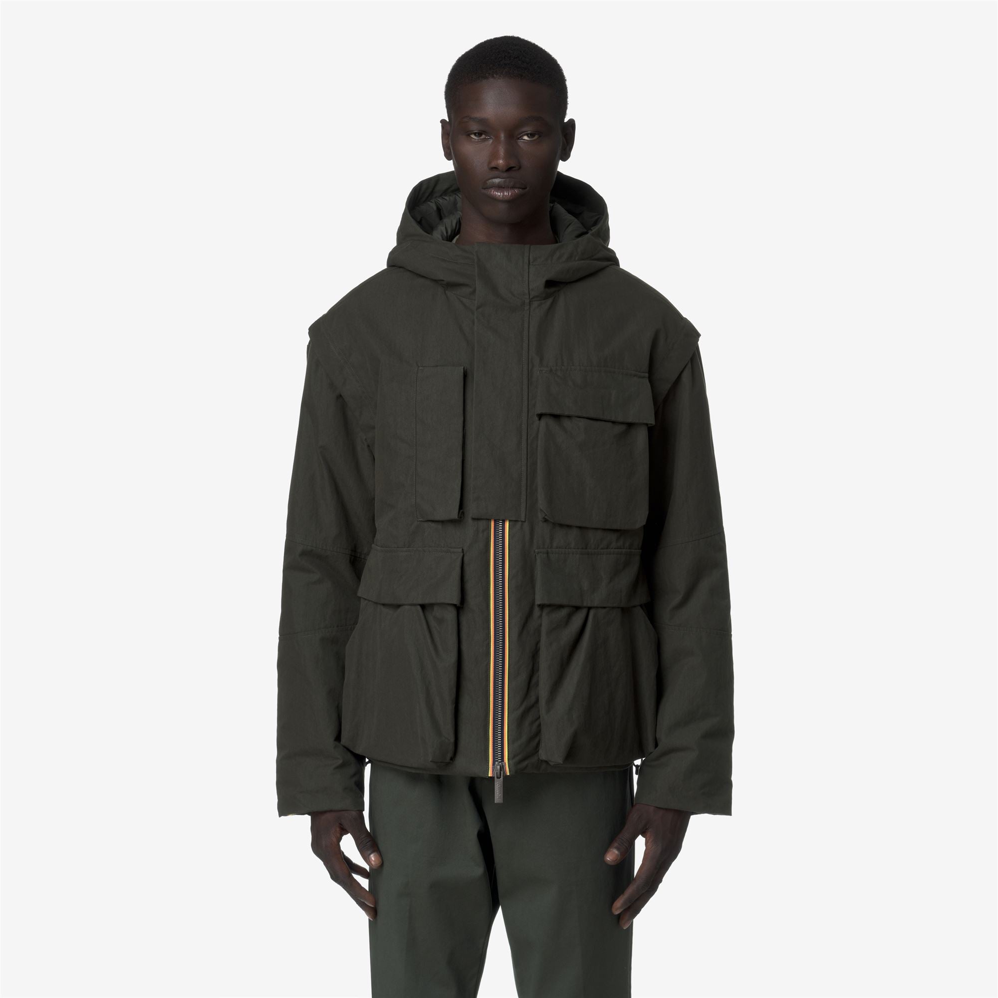 k-way-guillermo-cotton-feel-parka-court-homme-green-blackish-combo image 1