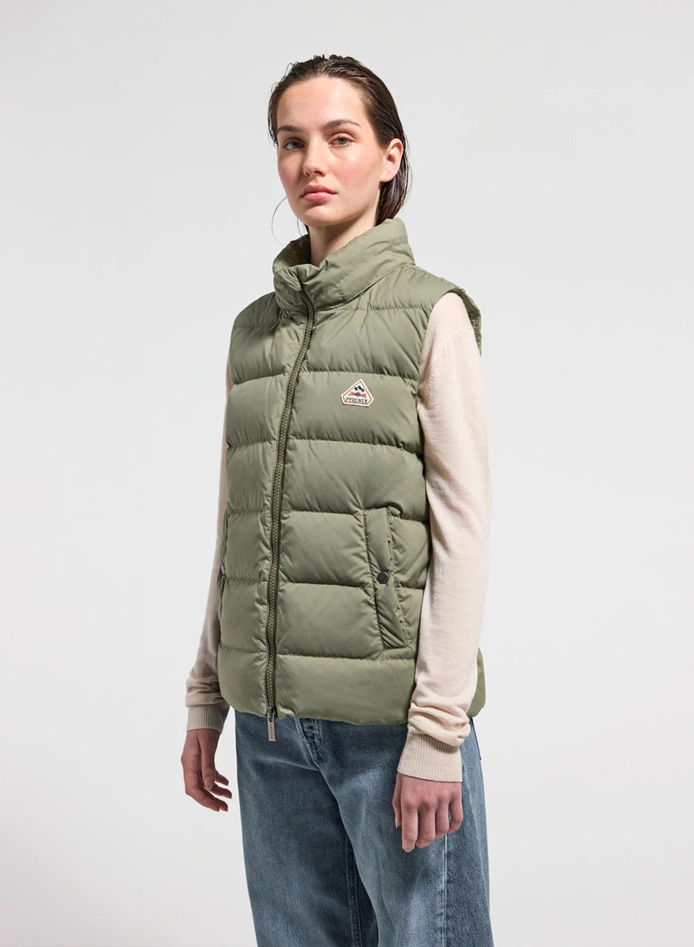 pyrenex-spoutnic-doudoune-sans-manches-femme-capuche-amovible-khaki-clair image 4