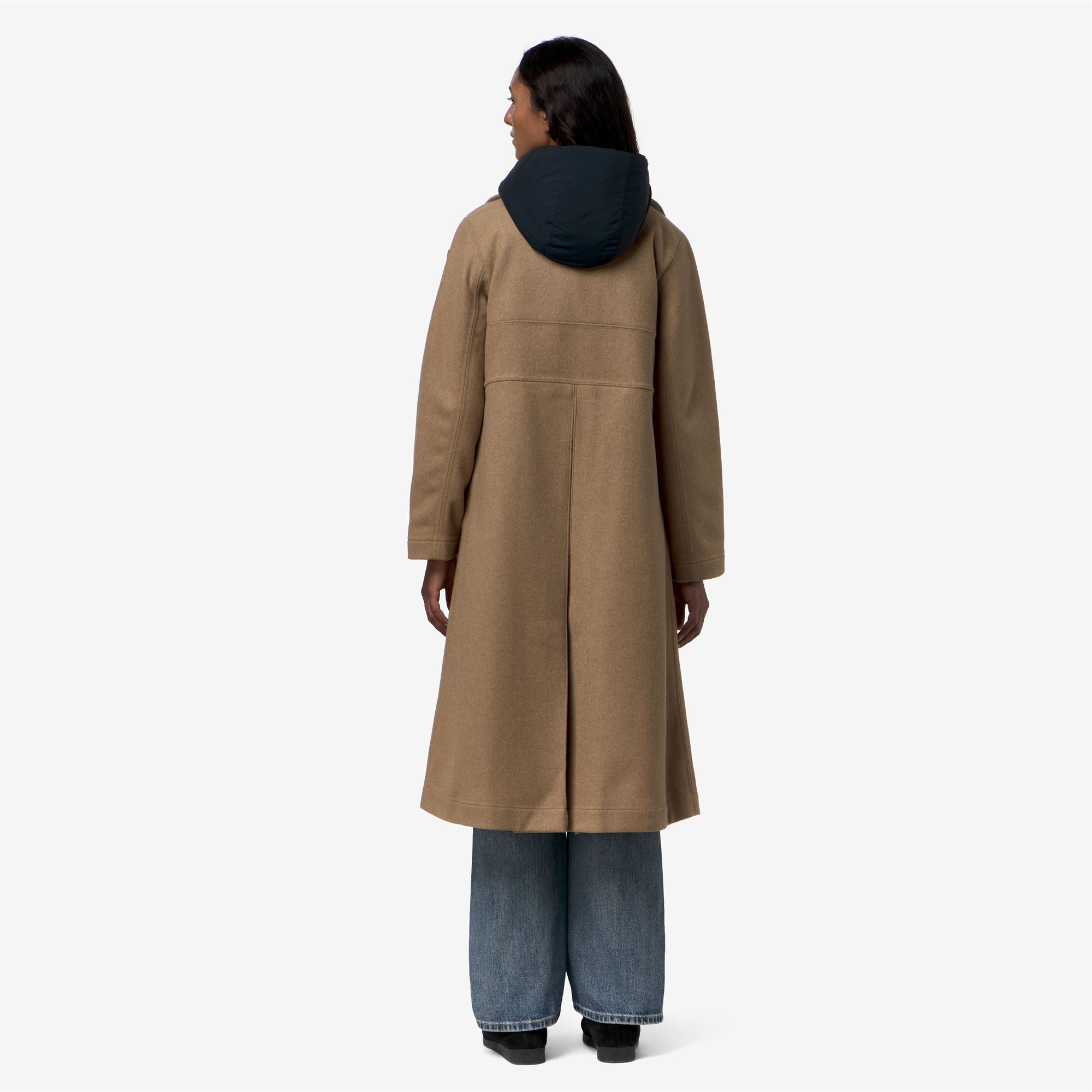 k-way-lana-wool-nylon-manteau-long-femme-beige-khaki-blue-depth image 3