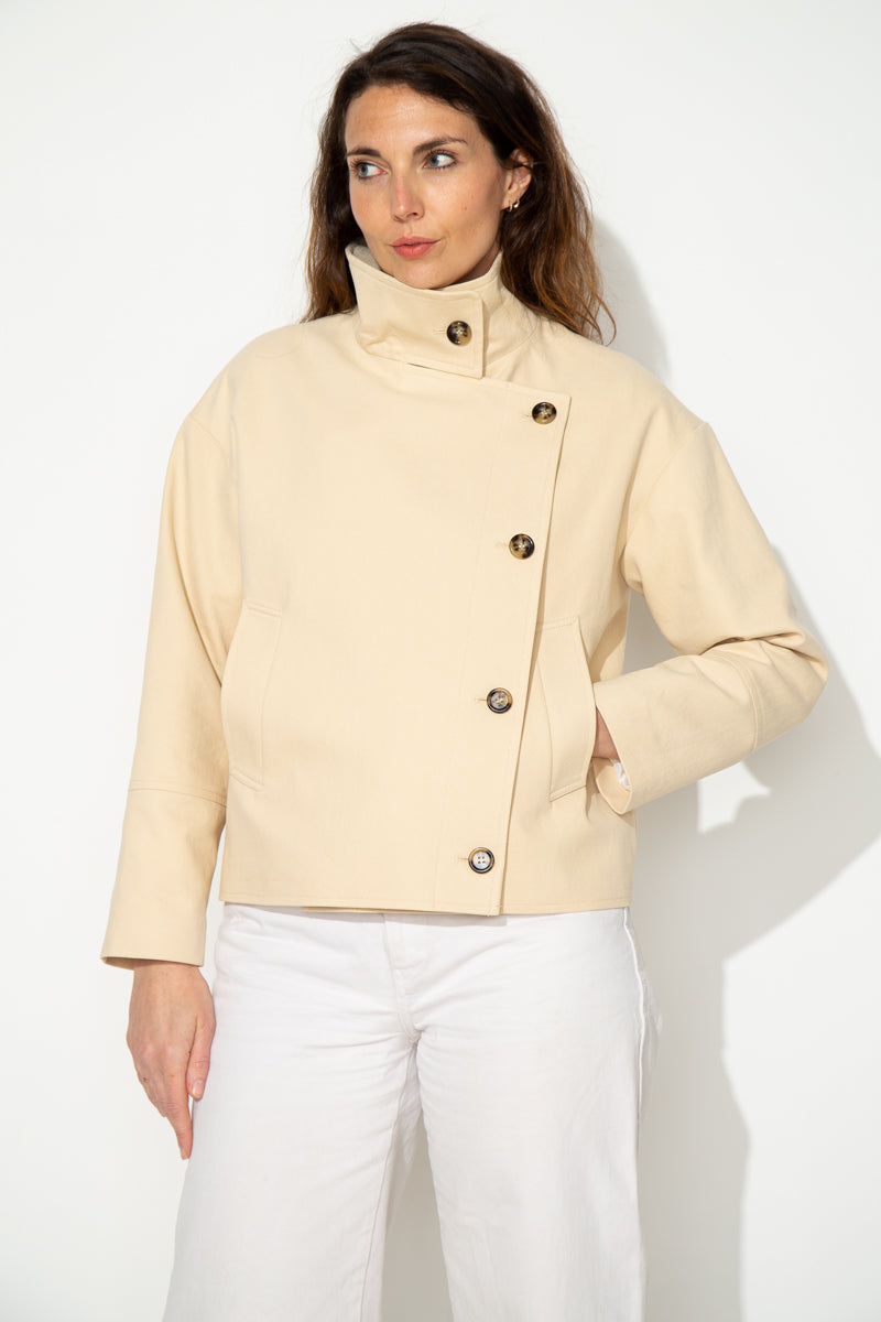 trench-coat-sofar-manteau-court-oversize-100-coton-beige image 3