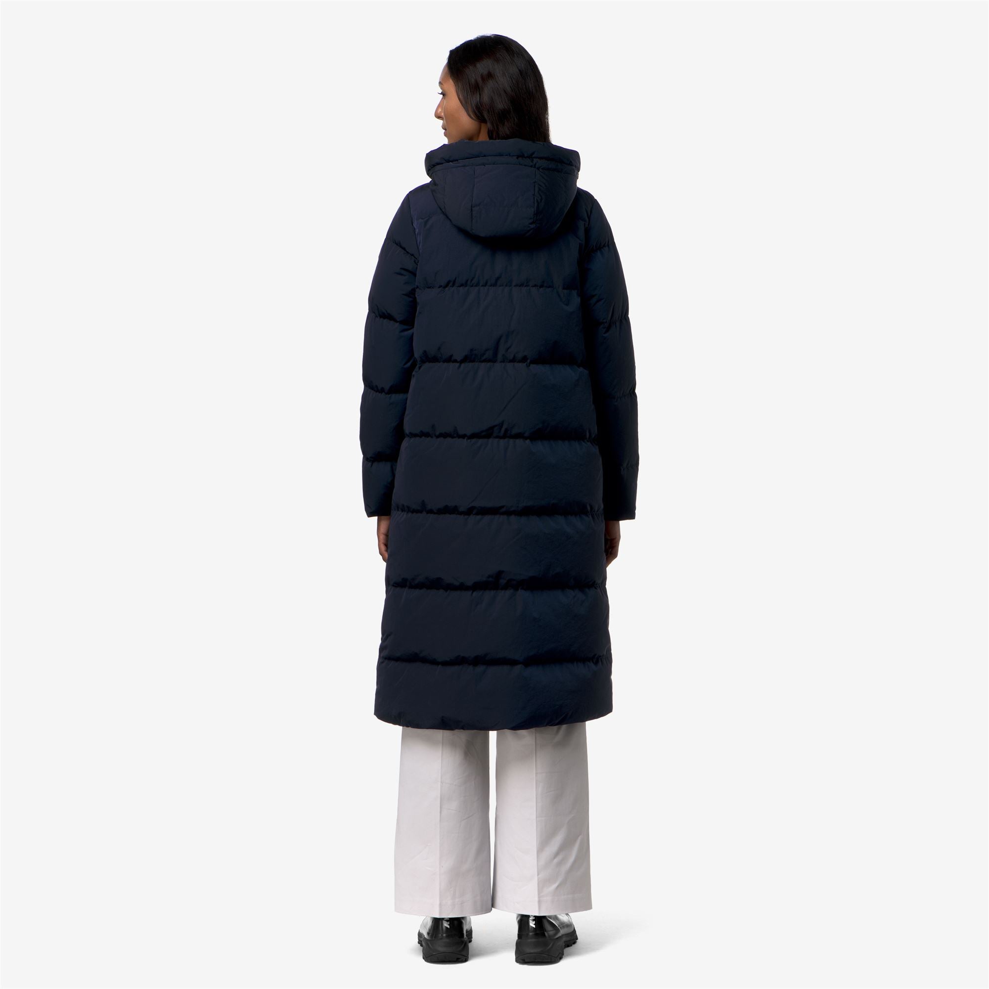 k-way-dina-shiny-nylon-fur-doudoune-longue-femme-blue-depth image 3