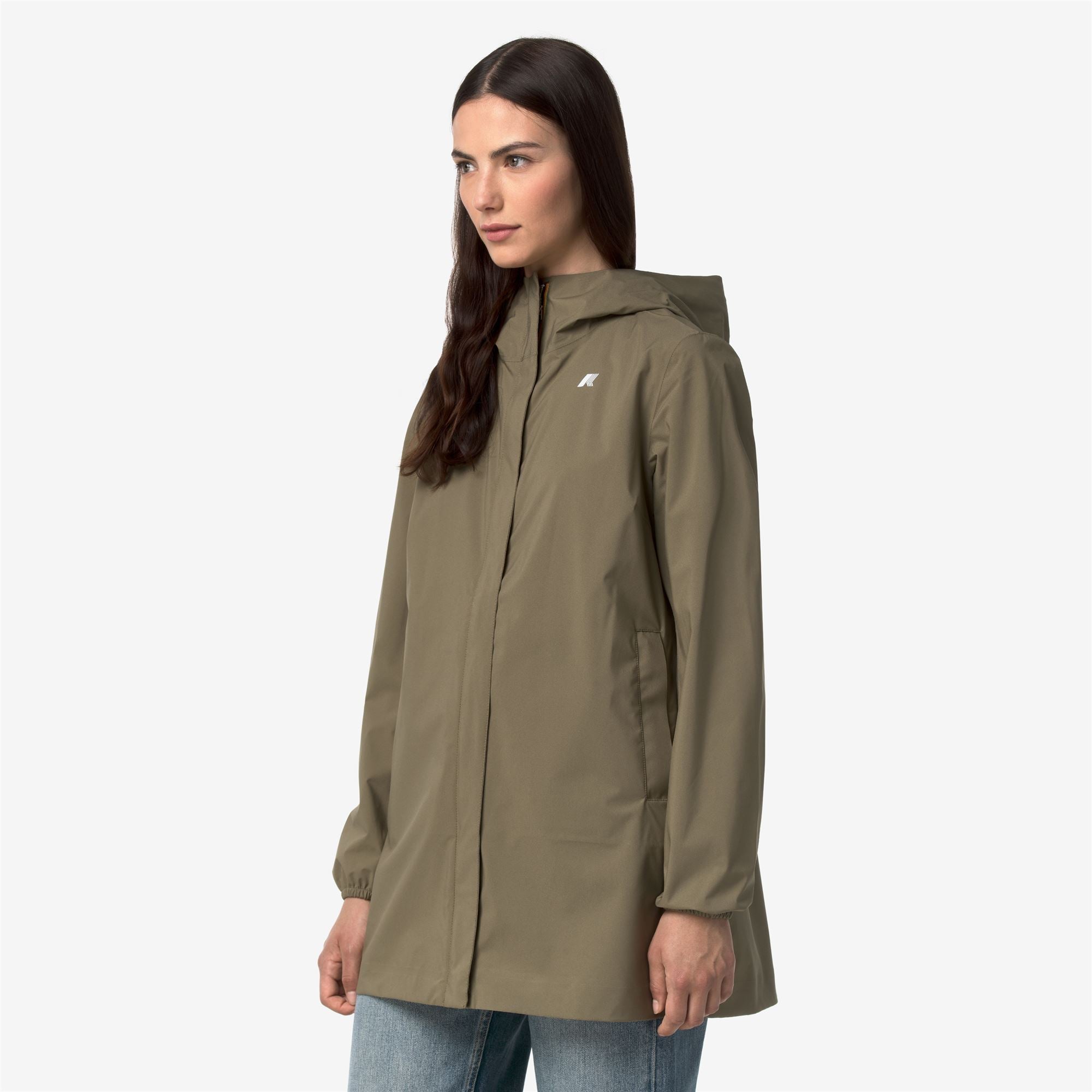 k-way-sophie-stretch-dot-veste-mi-longue-femme-green-army image 2